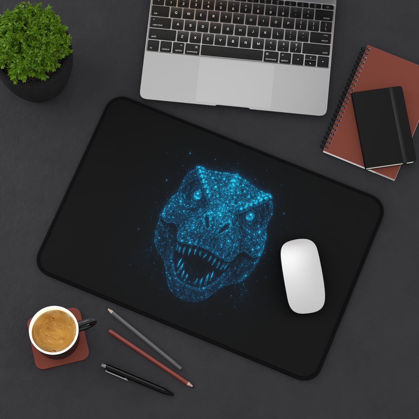 Galaxy Bioluminescent Dinosaur Desk Mat - Cosmic T-Rex Gaming Mousepad - Starry XL Desk Pad Non-Glow - Gamer and Office Decor Gift