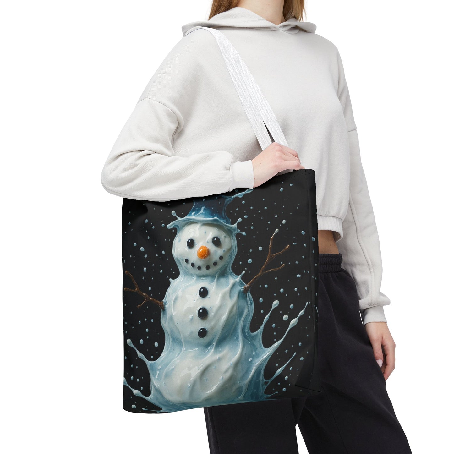 Winter Snowman Tote Bag, Festive Christmas Gift Bag, Holiday Shopping Tote, Snowy Season Accessory, Reusable Winter Art Bag For Everyday Use