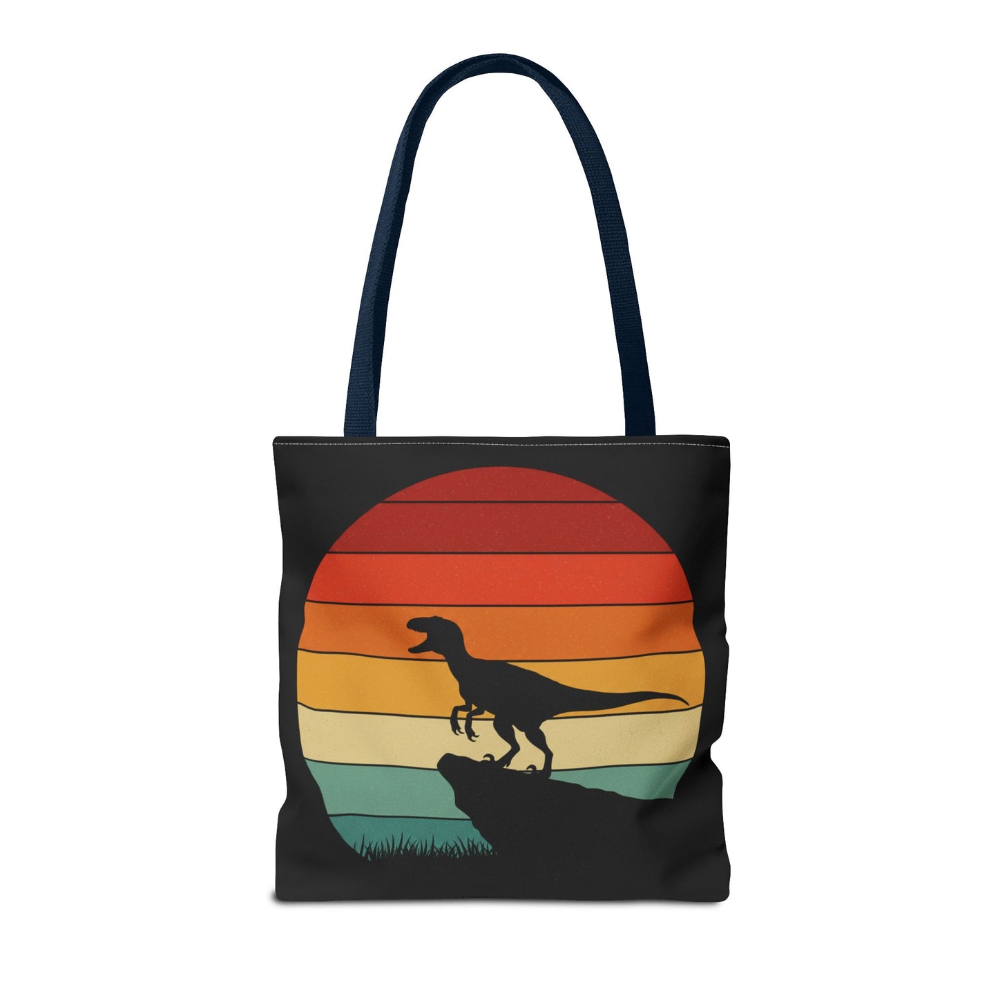 Retro Dino Sunset Tote Bag - Eco Canvas Dinosaur Beach Bag | Sustainable and Stylish Camping, Dino Lover Gift, Reusable Market Tote