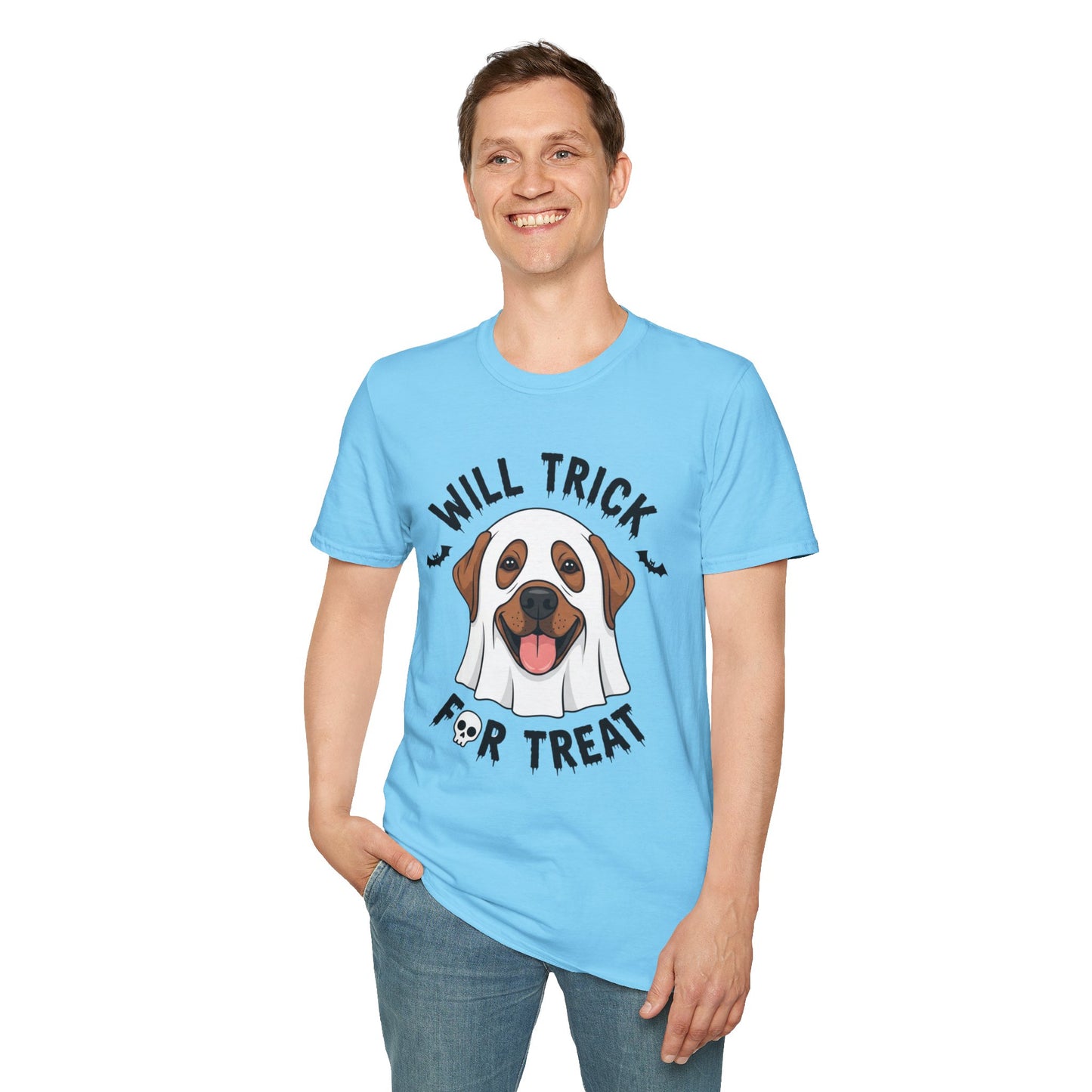Will Trick for Treat Ghost Dog Halloween T-Shirt | Funny Spooky Dog Tee | Trick or Treat Pup Graphic Tee | Cute Fall Gift for Dog Lovers