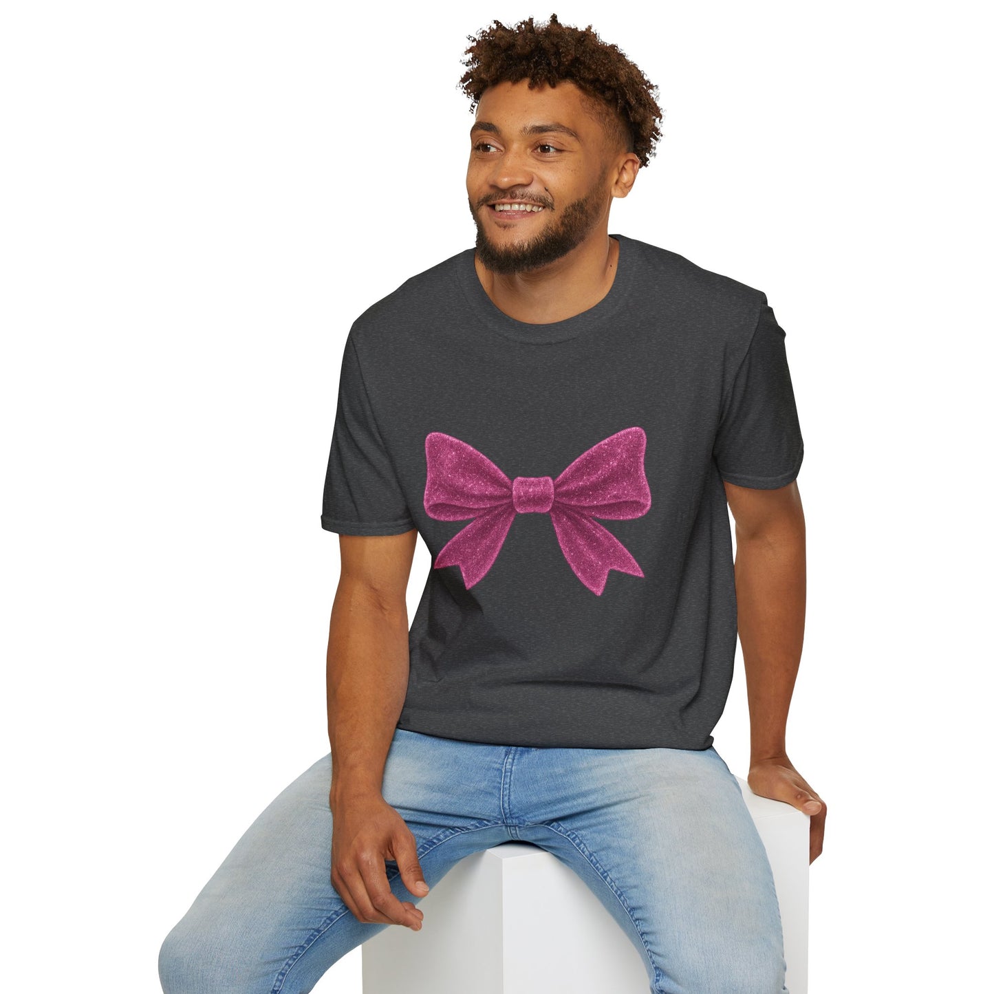 Feminine Pink Bow Graphic Tee | Coquette Bow T-Shirt | Sparkly Ribbon Shirt for Soft Girl Aesthetic | Gift for Her
