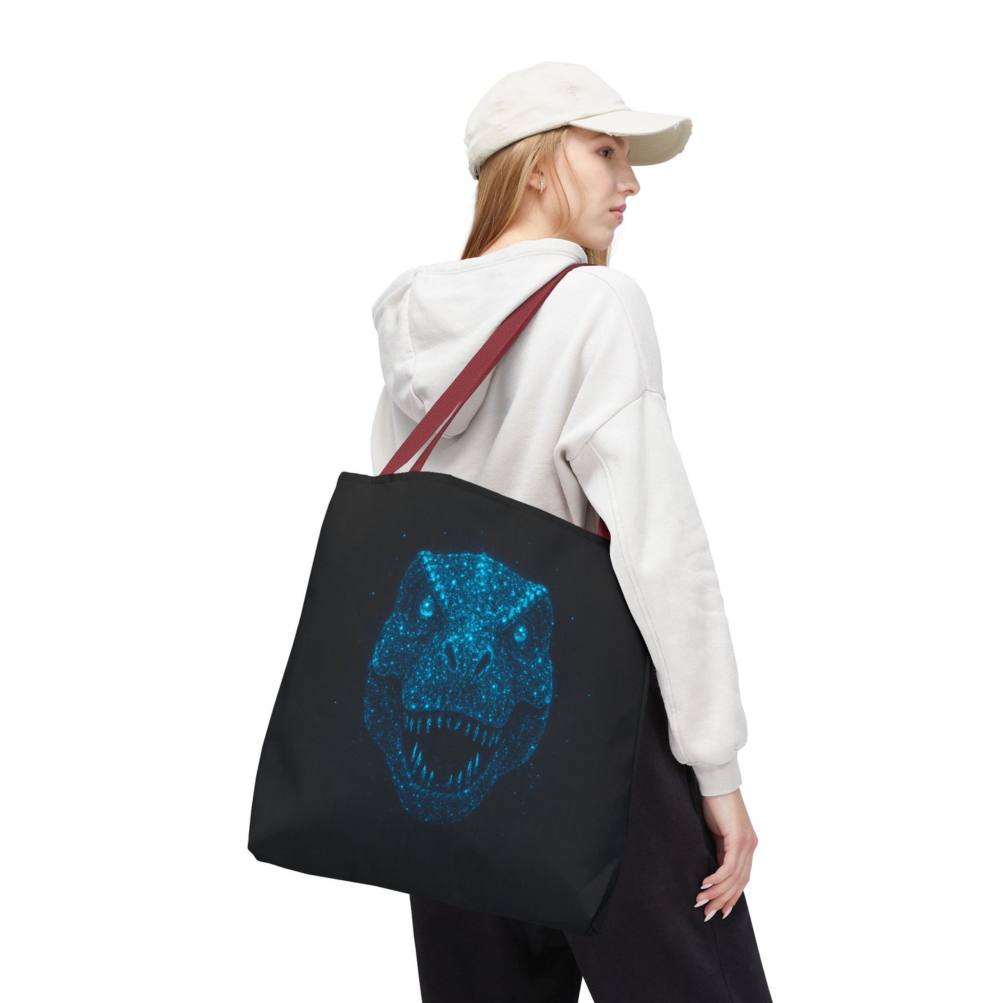 Bioluminescent Dino Tote Bag | Retro T-Rex Galaxy Canvas Shopper - Eco AOP Tote, Ocean Glow Dinosaur Art, Gift for Paleontology Fans