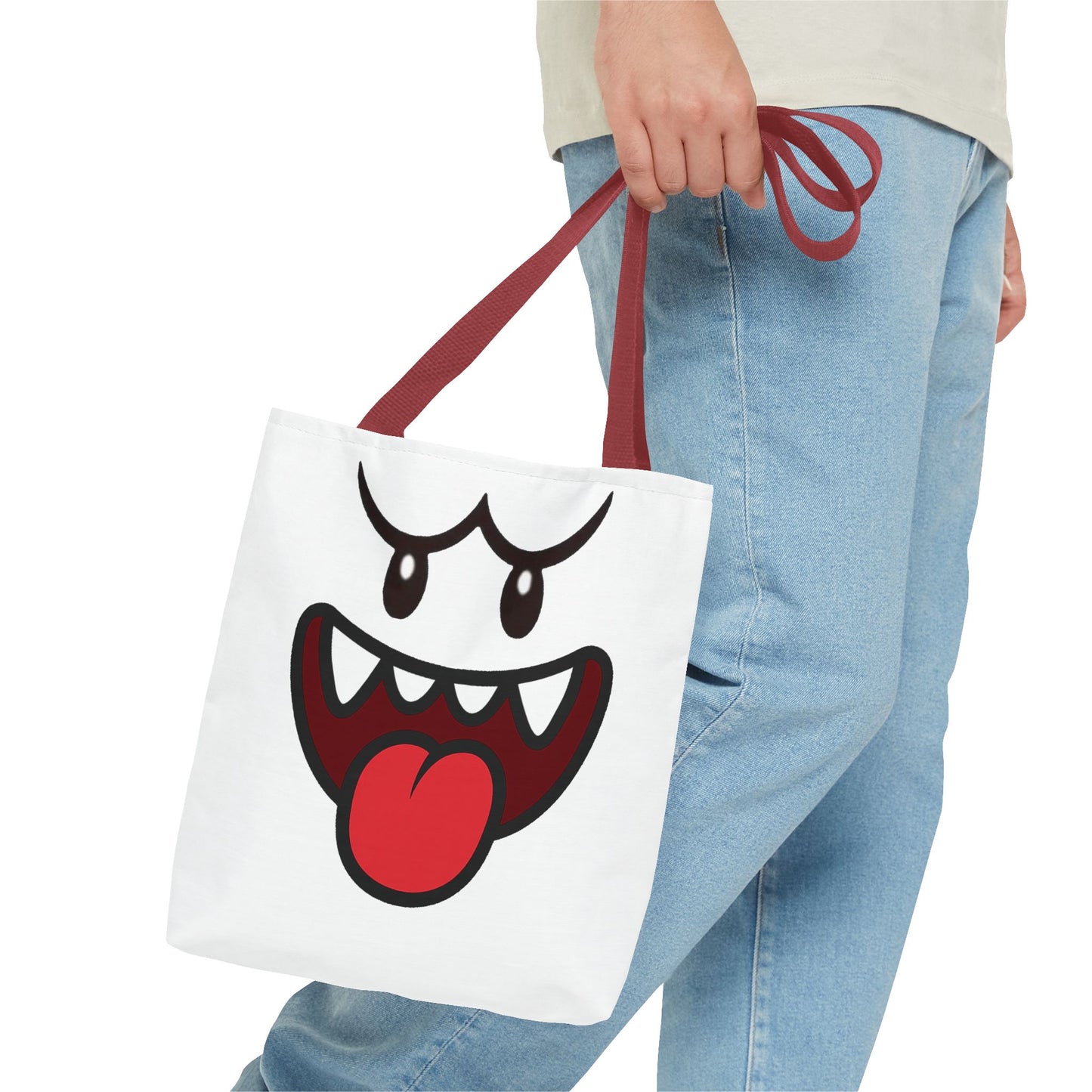 Funny Ghost Face Tote Bag, Spooky Halloween Shopping Bag, Creepy Cute Gamer Tote, Novelty Reusable Canvas Bag, Horror Themed Trick or Treat Bag