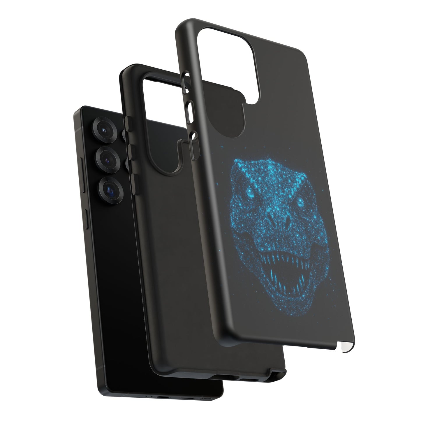 Bioluminescent T-Rex Samsung Case - Galaxy Tough Dual-Layer Cover, Cosmic Dino Particle Design, S25 S24 S23 Gift