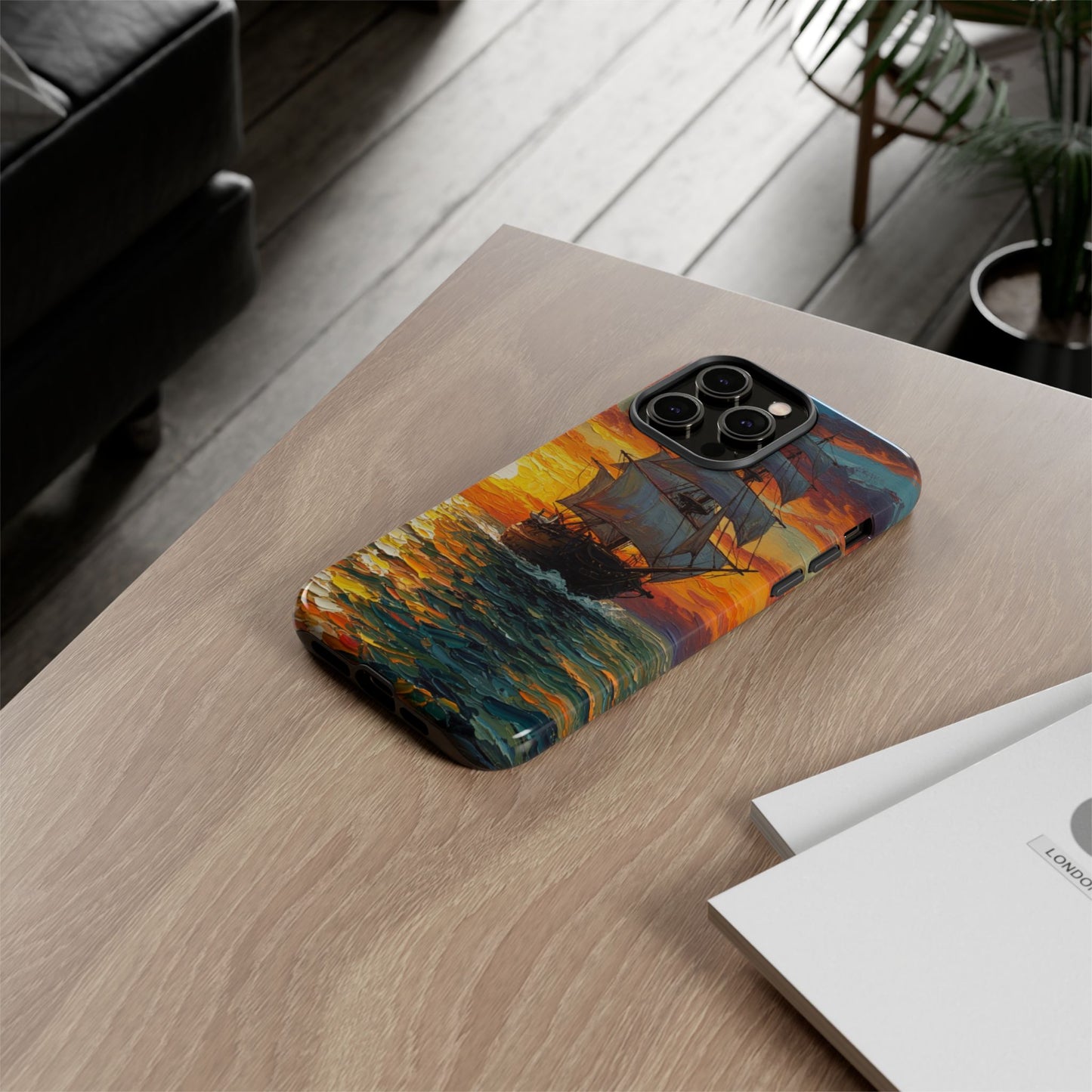 iPhone Case - Ship Sailing at Sunset Design