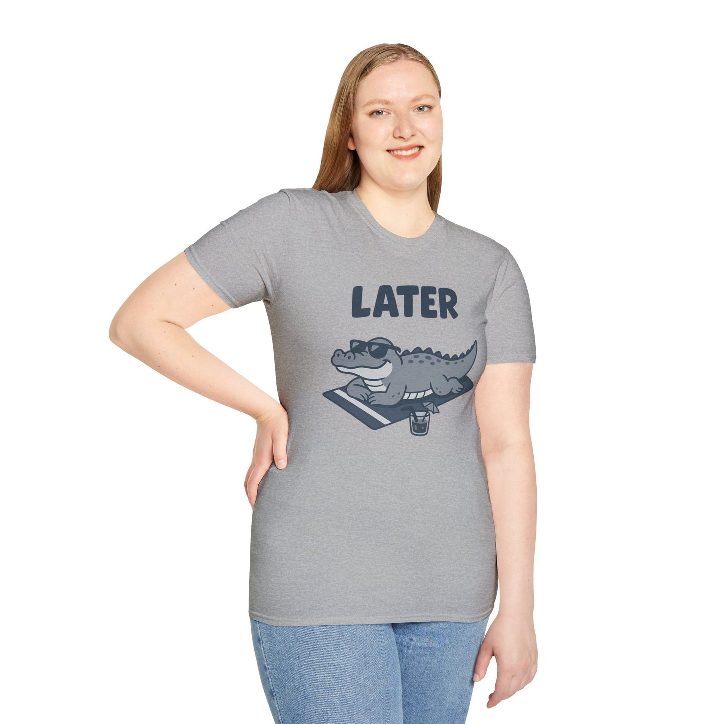 Later Gator Lounge Graphic Tee - Funny Alligator T-Shirt, Summer Vacation Humor, Cute Animal Tee, Relax Gift for Him and Her