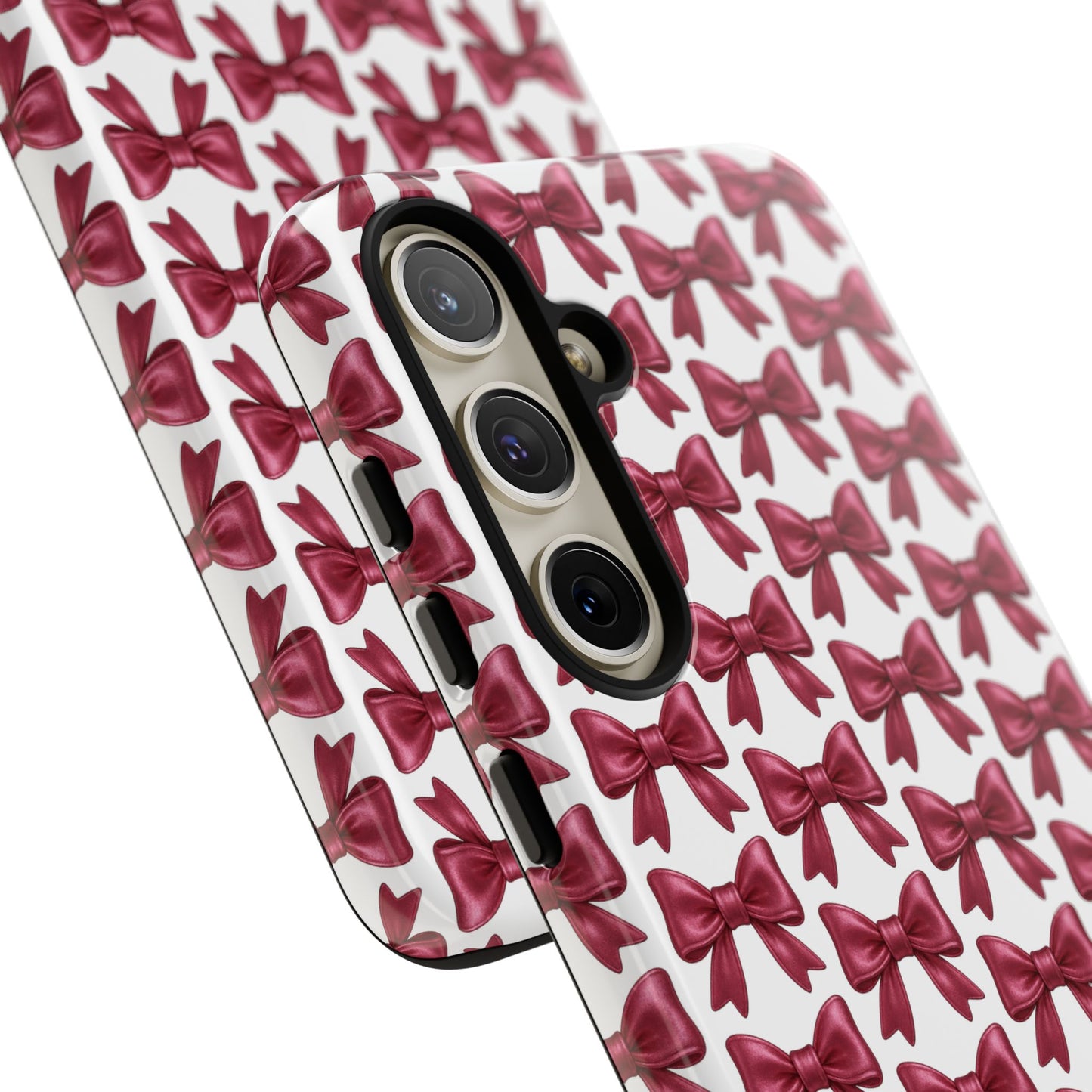 Coquette Samsung Case - Burgundy Bow Pattern Phone Cover, Girly Soft Aesthetic Gift, Cute Galaxy Case for Her