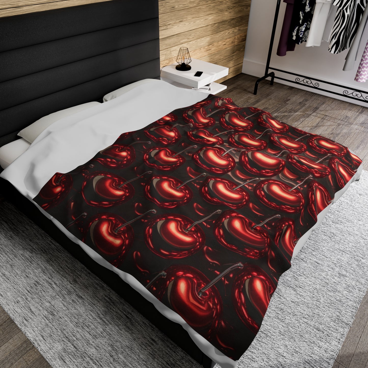 Plush Blanket with Shiny Cherry Design
