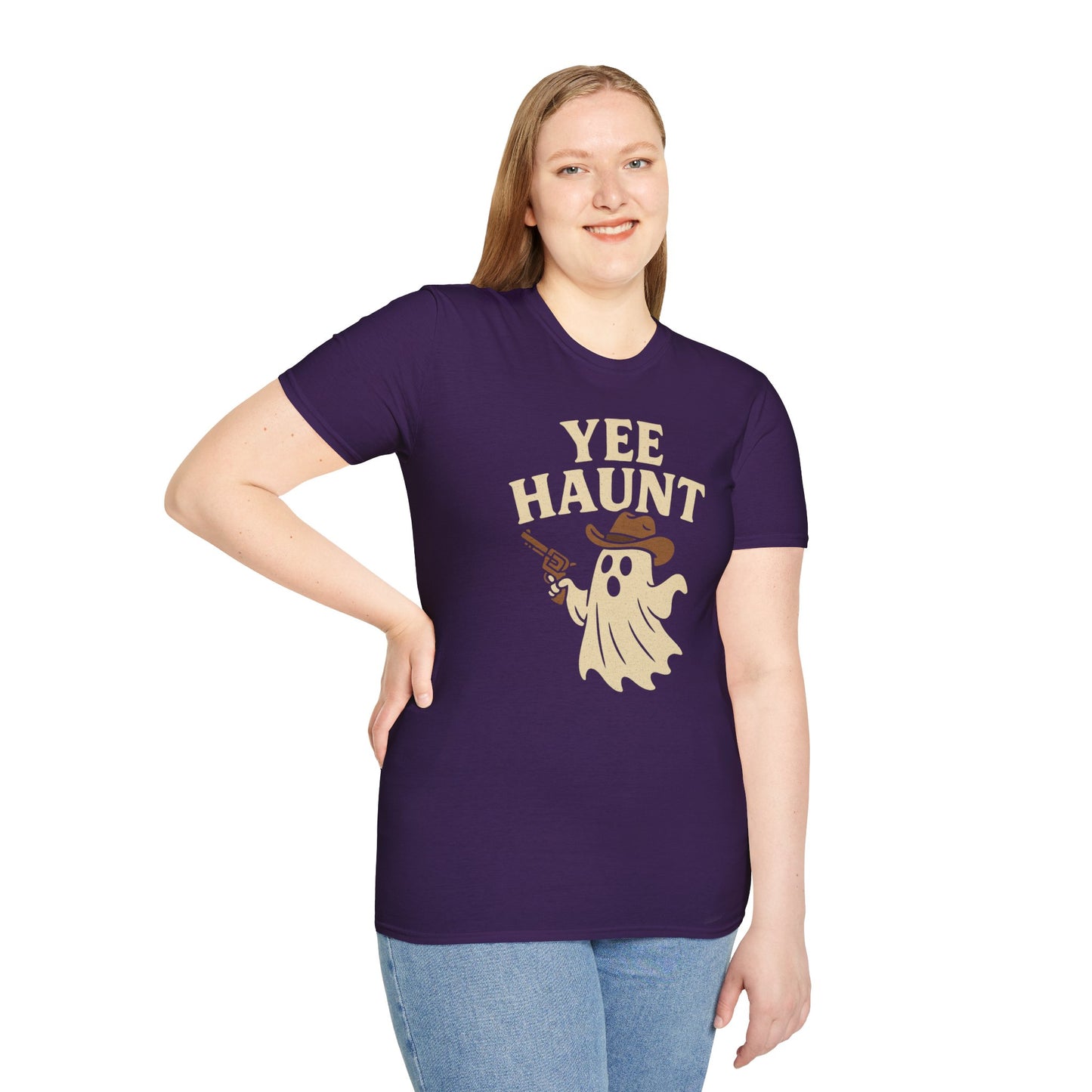 Yee Haunt Ghost Cowboy Halloween Tee - Cute Western Spooky Ghost Shirt - Boo Haw Fall Tee for Ghost Lovers - Unisex Halloween Graphic T-Shirt