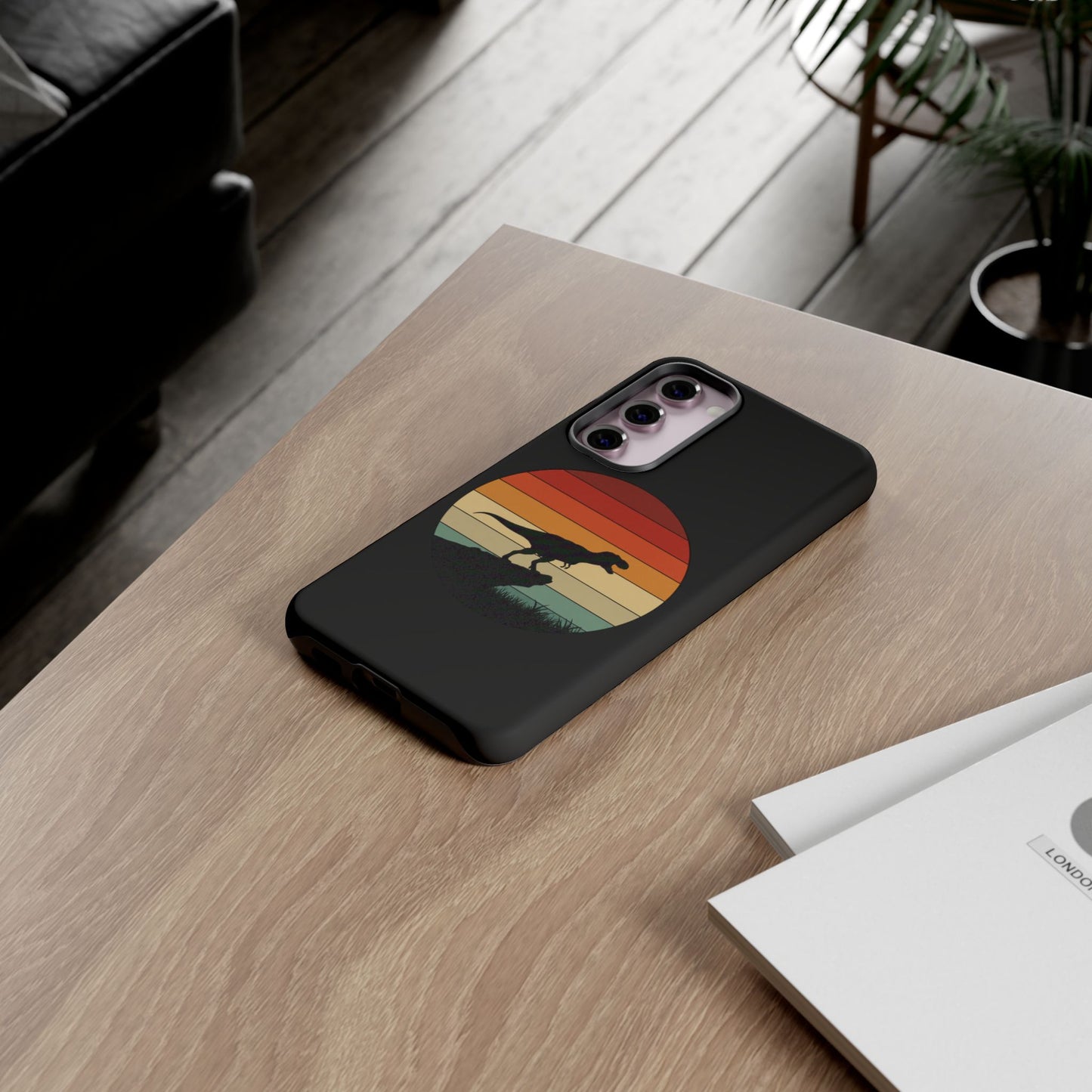 Retro Sunset Dinosaur Samsung Case | T-Rex Silhouette Vintage Gradient Cover for Galaxy S25/S24/S23 Series Dinosaur Phone Case