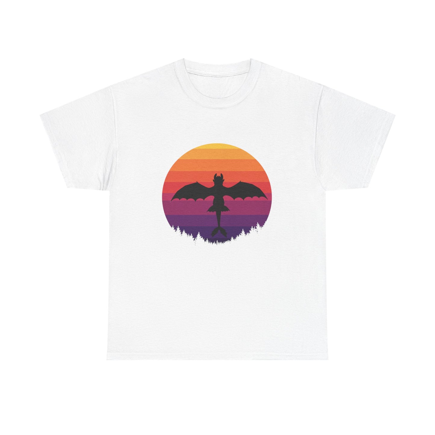 Night Dragon Sunset T-Shirt | Retro Dragon Silhouette Tee | Fantasy Dragon Shirt | Unisex Graphic Tee | Gift for Dragon Lovers