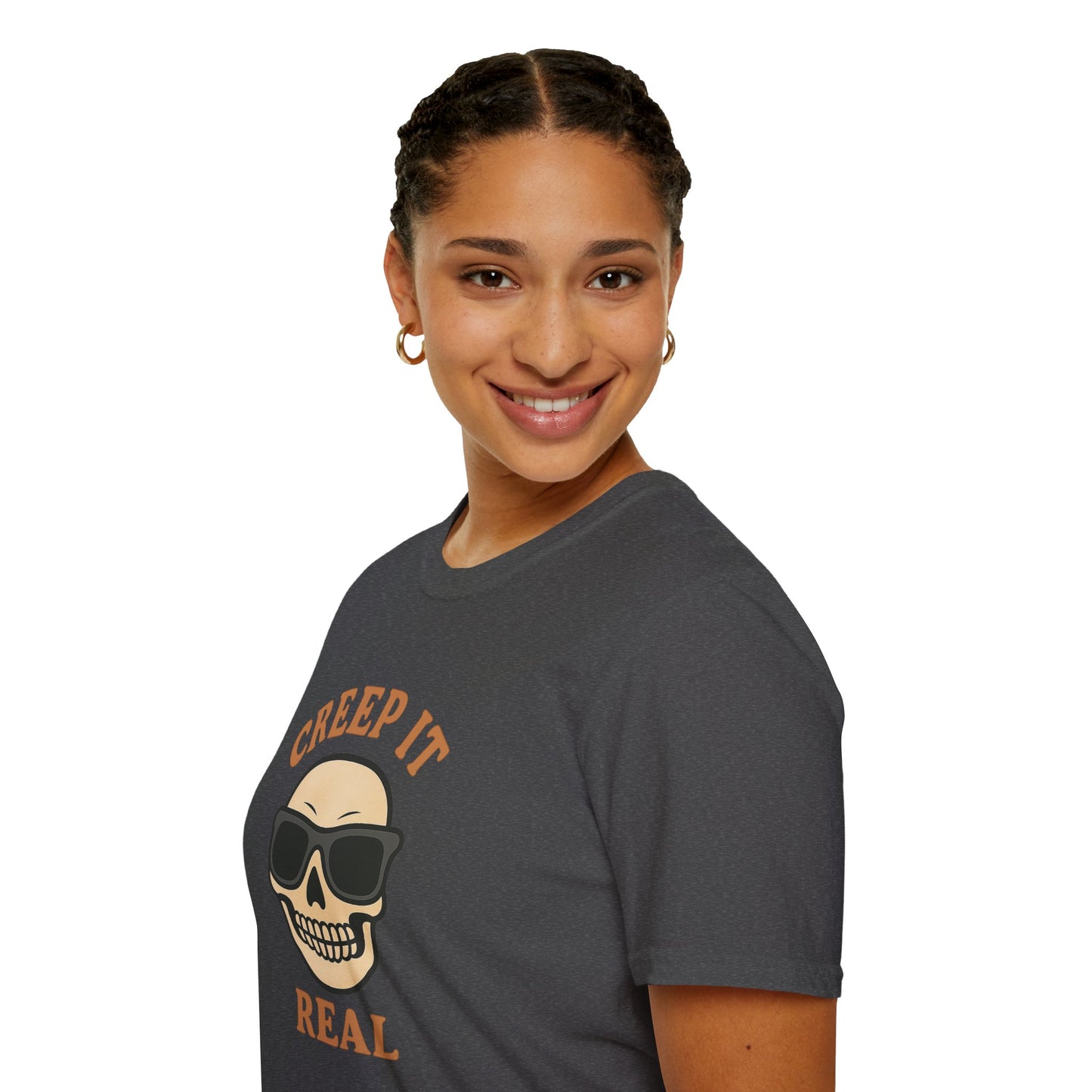 Creep It Real Shirt - Funny Skull Halloween T-Shirt, Spooky Season Graphic Tee, Cool Skeleton with Sunglasses, Humorous Fall Top