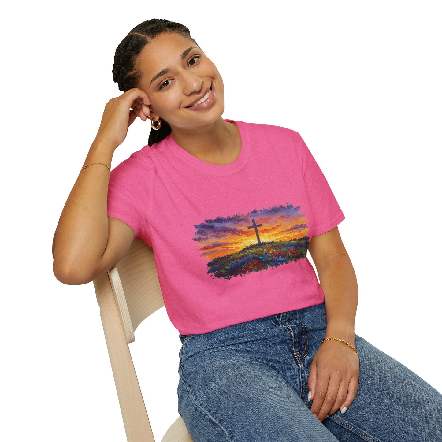Van Gogh-Style Cross Sunset T-Shirt | Christian Faith Tee, Impressionist Nature Cross Shirt, Sunset Religious Art, Faith & Landscape Gift
