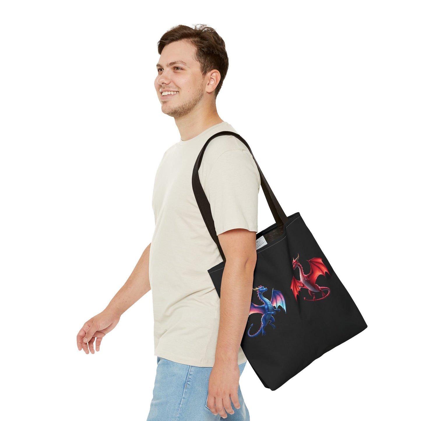 Double-Sided Fantasy Dragon Tote Bag - Cute Green & Blue-Red Dragons, Eco Canvas Book Lover Gift, Reusable Shopping Tote