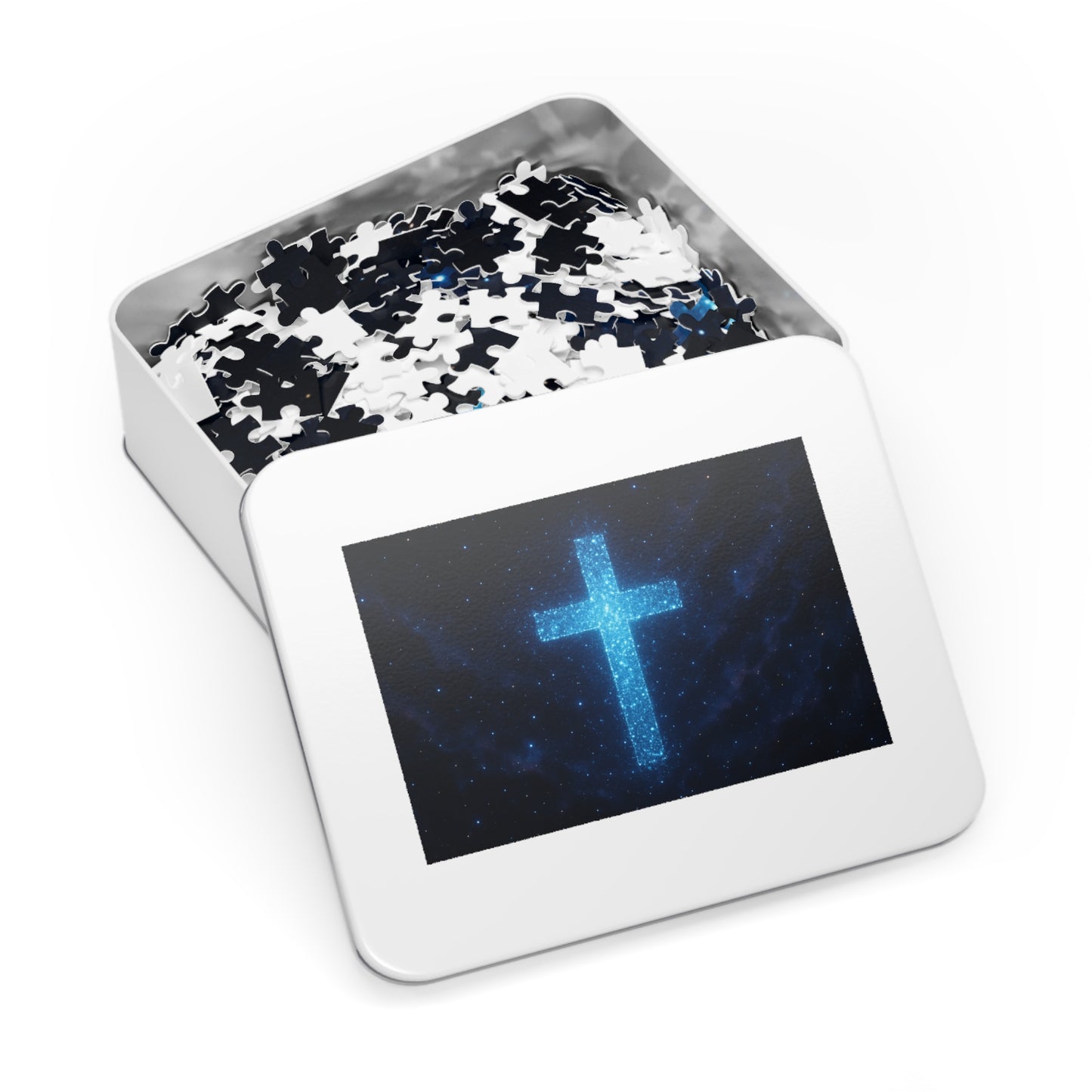 Jigsaw Puzzle: Bioluminescent Cross Design Christian Game Inspirational Puzzle Spiritual Jigsaw Gift for Believers