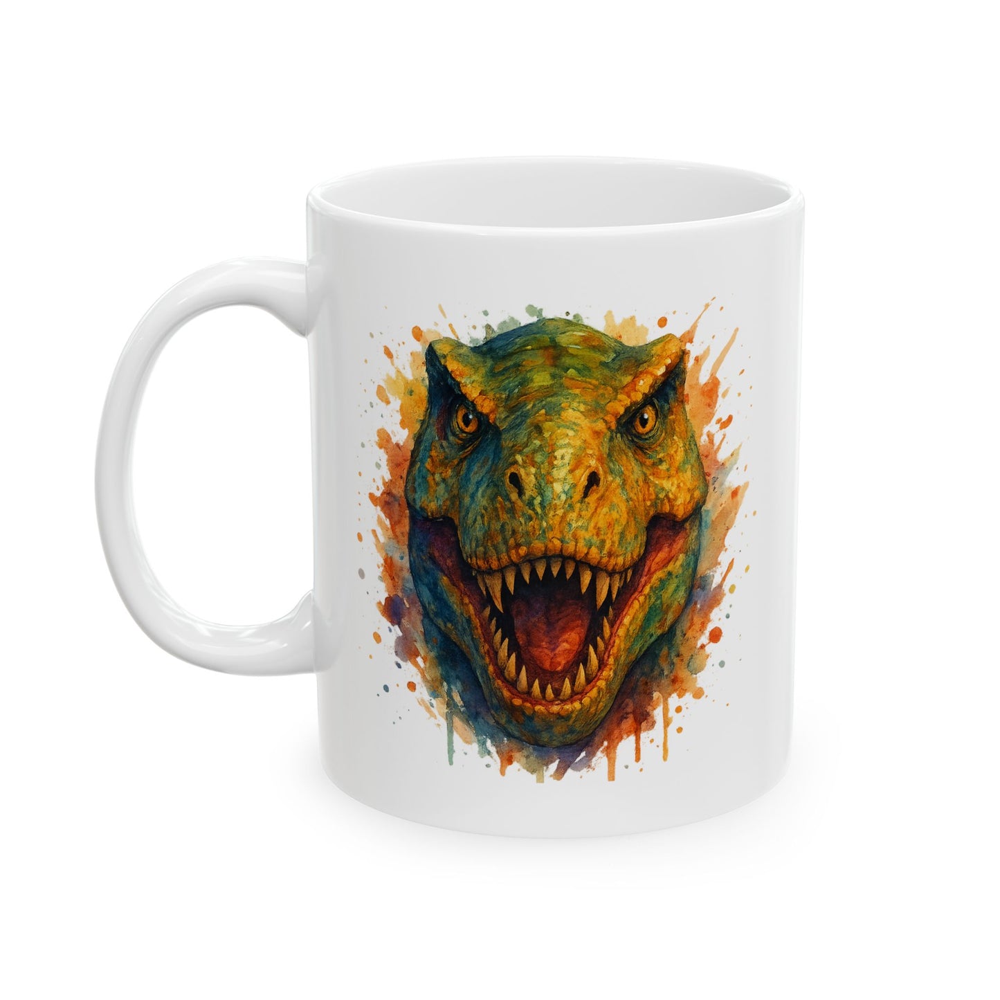 Watercolor T-Rex Mug - Ceramic Dinosaur Coffee Cup, 11oz and 15oz Tea Rex Art, Dinosaur Lover Gift, Paleontology Office Decor