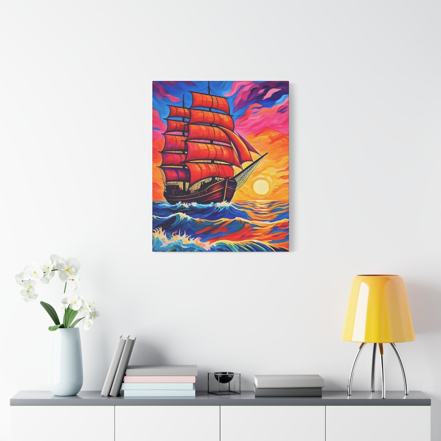 Canvas Art - Ship Sailing at Sunset