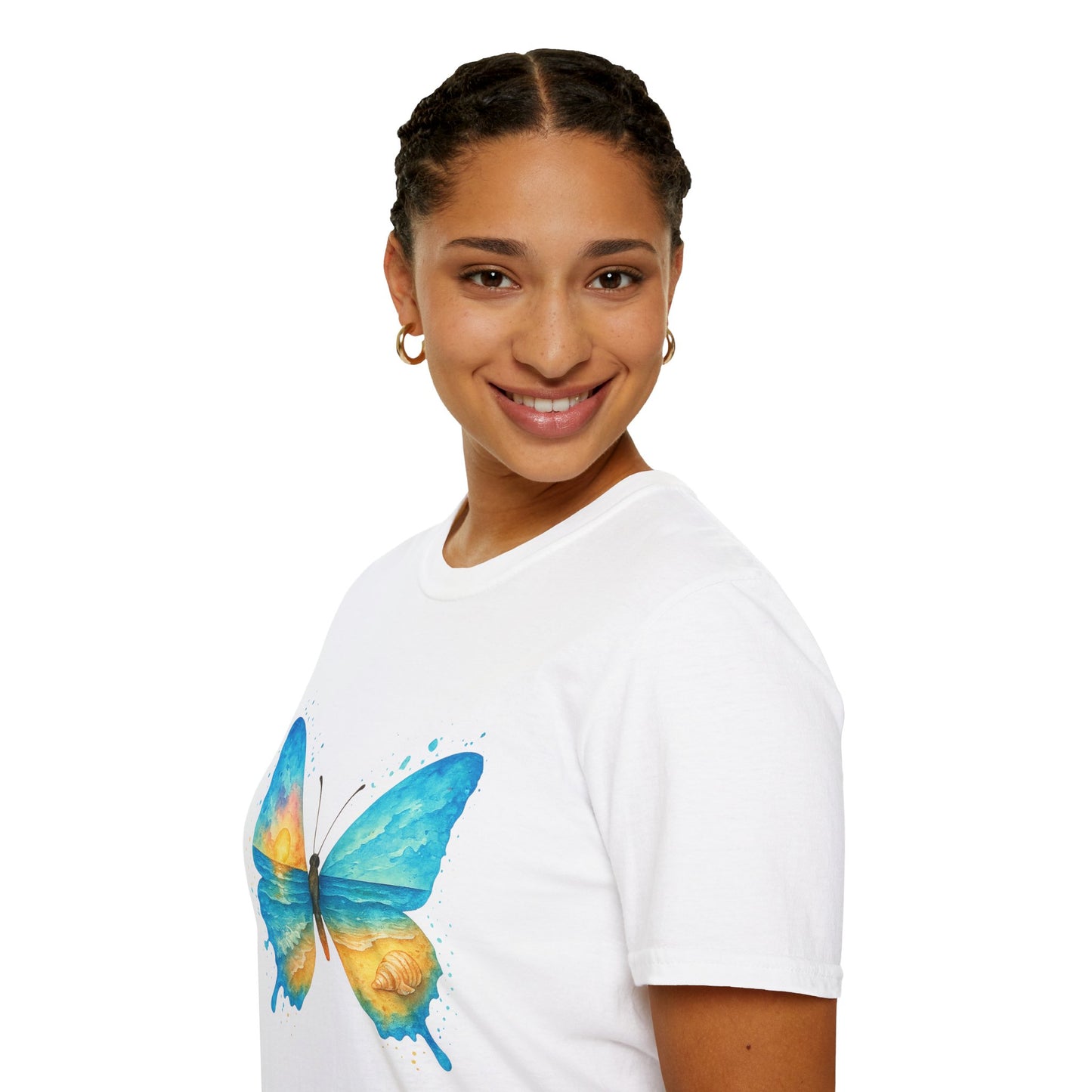 Butterfly Sunset Beach Tee - Scenic Butterfly Graphic Shirt, Nature Lover Gift, Boho Ocean Tee, Unisex Casual T-Shirt