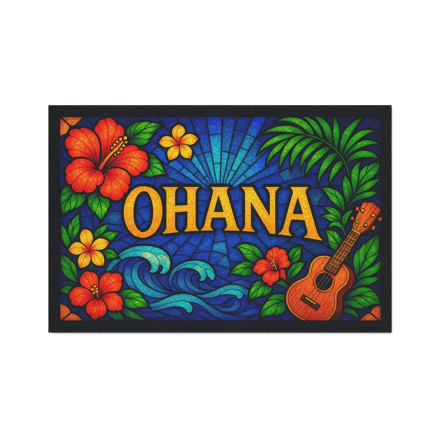 Ohana Welcome Mat - Tropical Hawaiian Rug for Entryway or Kitchen, Family Theme Doormat with Floral Aloha Vibes, Indoor Home Decor