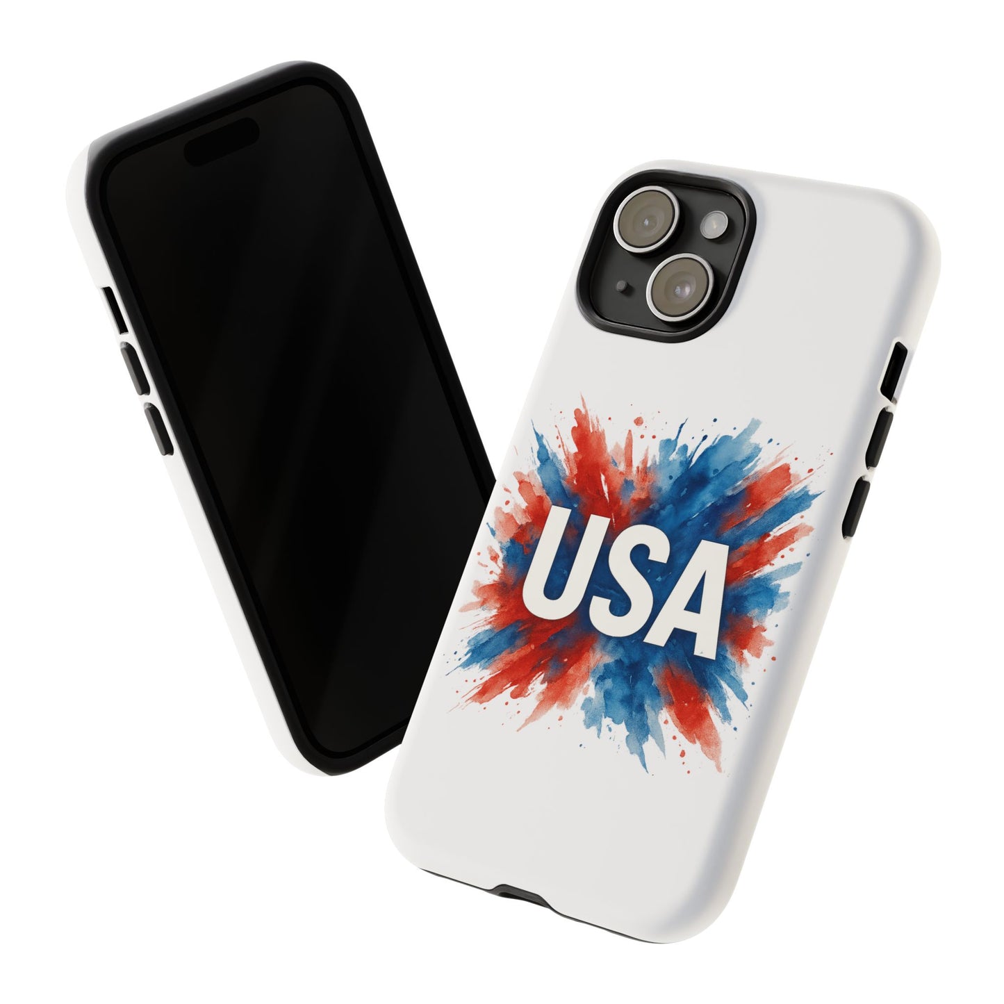 USA Splash iPhone Case - Patriotic Red White Blue Tough Cover, Dual-Layer Protection, 4th of July Memorial Day Gift