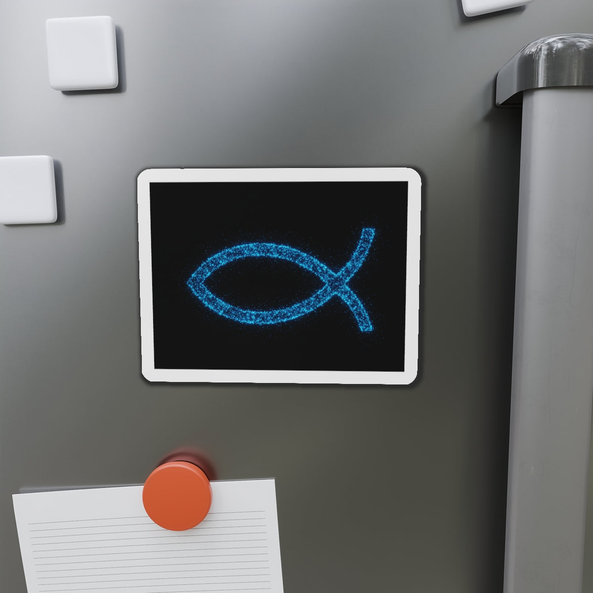Fish Symbol Die-Cut Magnet Blue Bioluminescent Design Christian Magnet Spiritual Decor Kitchen Decoration Faith Magnet