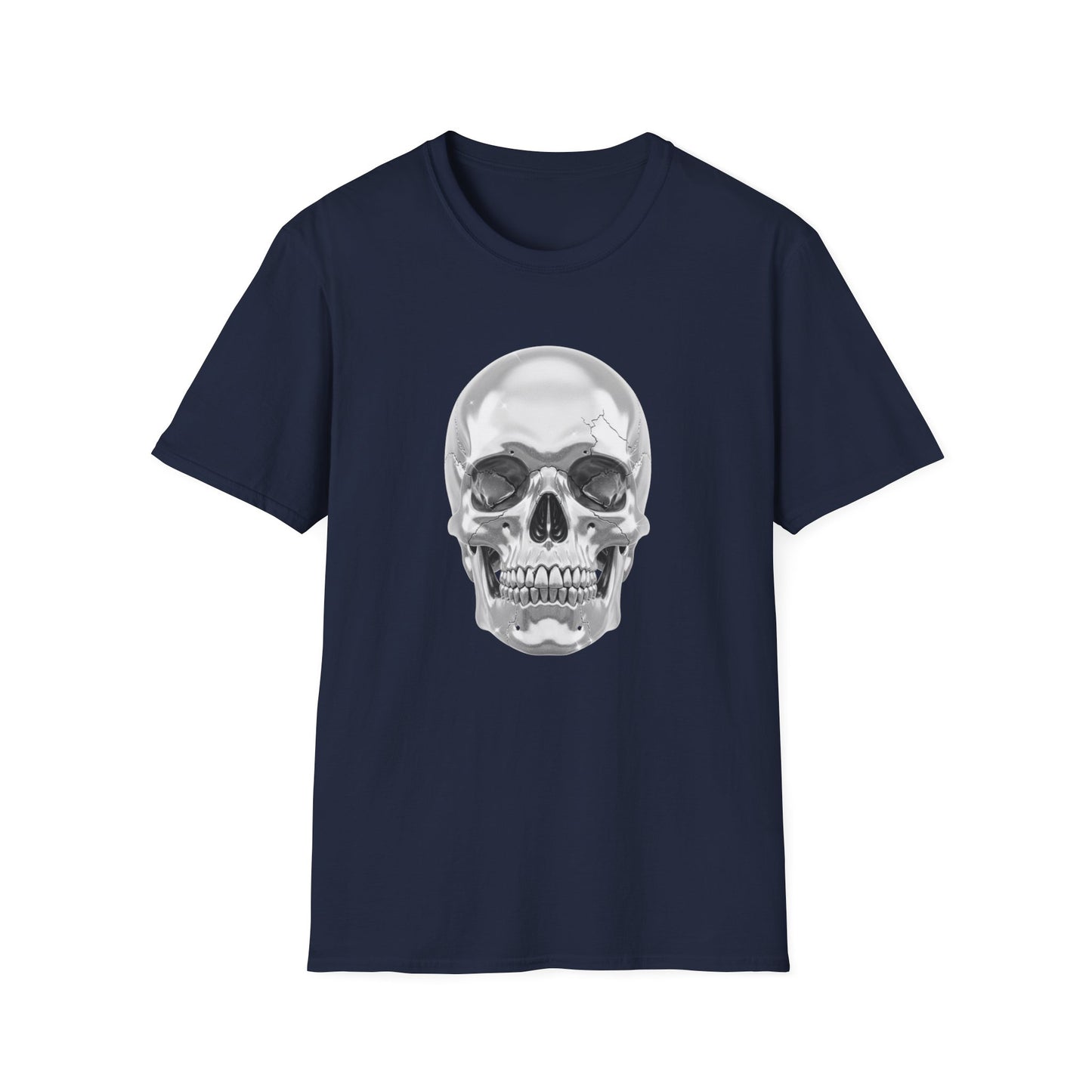 Chrome Skull Graphic Tee - Edgy Metallic Skull Shirt - Retro Rock Vibe, Dark Aesthetic, Unisex Cool Gift - Trendy Fashion Statement Top