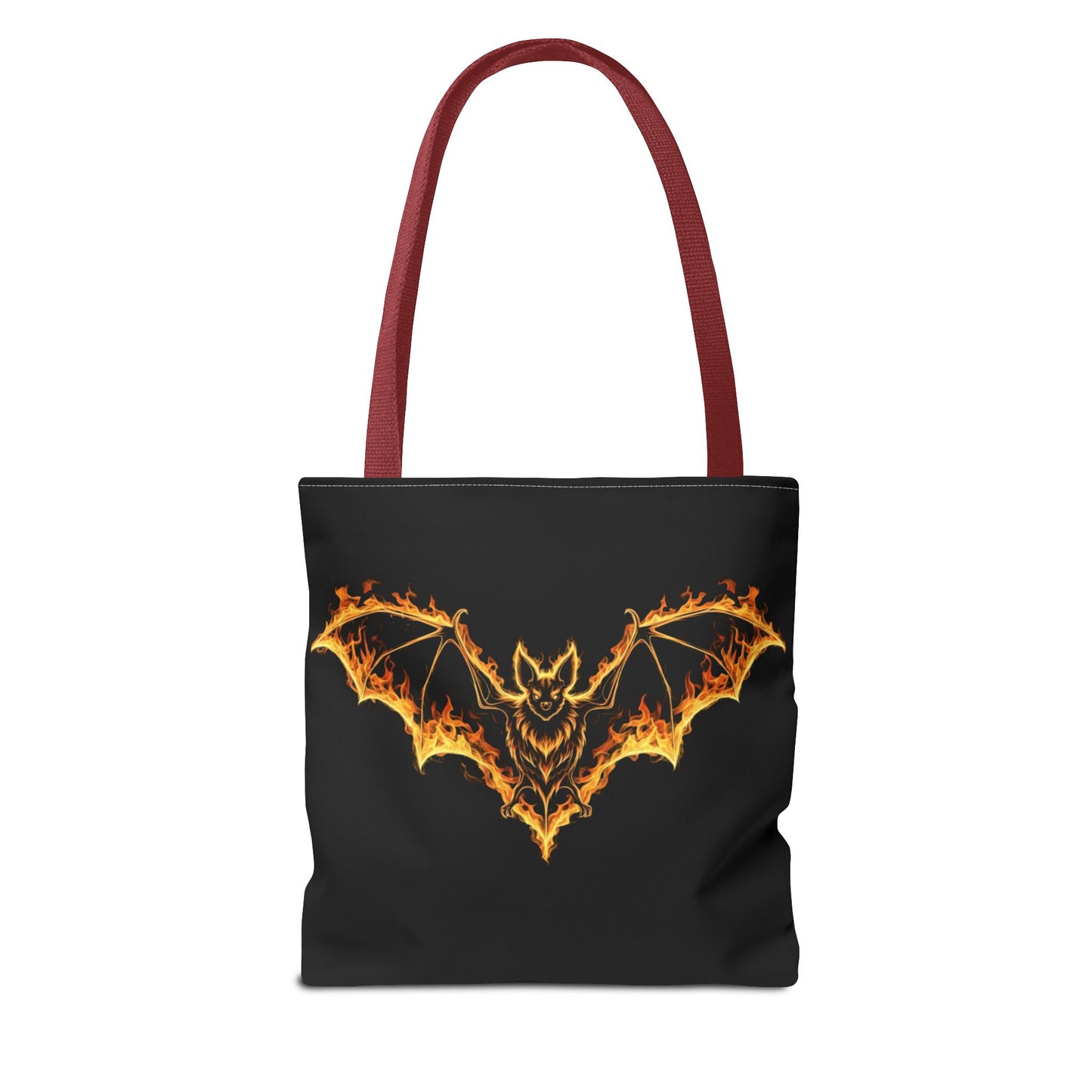 Flaming Bat Tote Bag, Gothic Halloween Canvas Tote, Fiery Wing Bat Design Tote, Spooky Season Accessory, Gothic Gift Tote