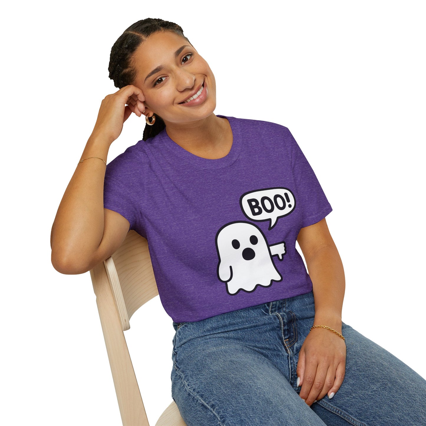 Cute Ghost Thumbs-Down 'Boo' Tee | Funny Halloween Play on Words Shirt | Spooky Season Ghost Tee | Fall Coquette Aesthetic Tee