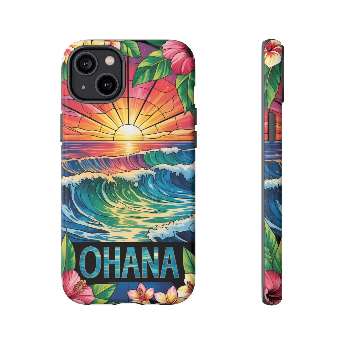 Ohana iPhone Case Tropical Hawaiian Sunset Phone Cover Wave Floral Beach Art Cute Gift for iPhone Lovers