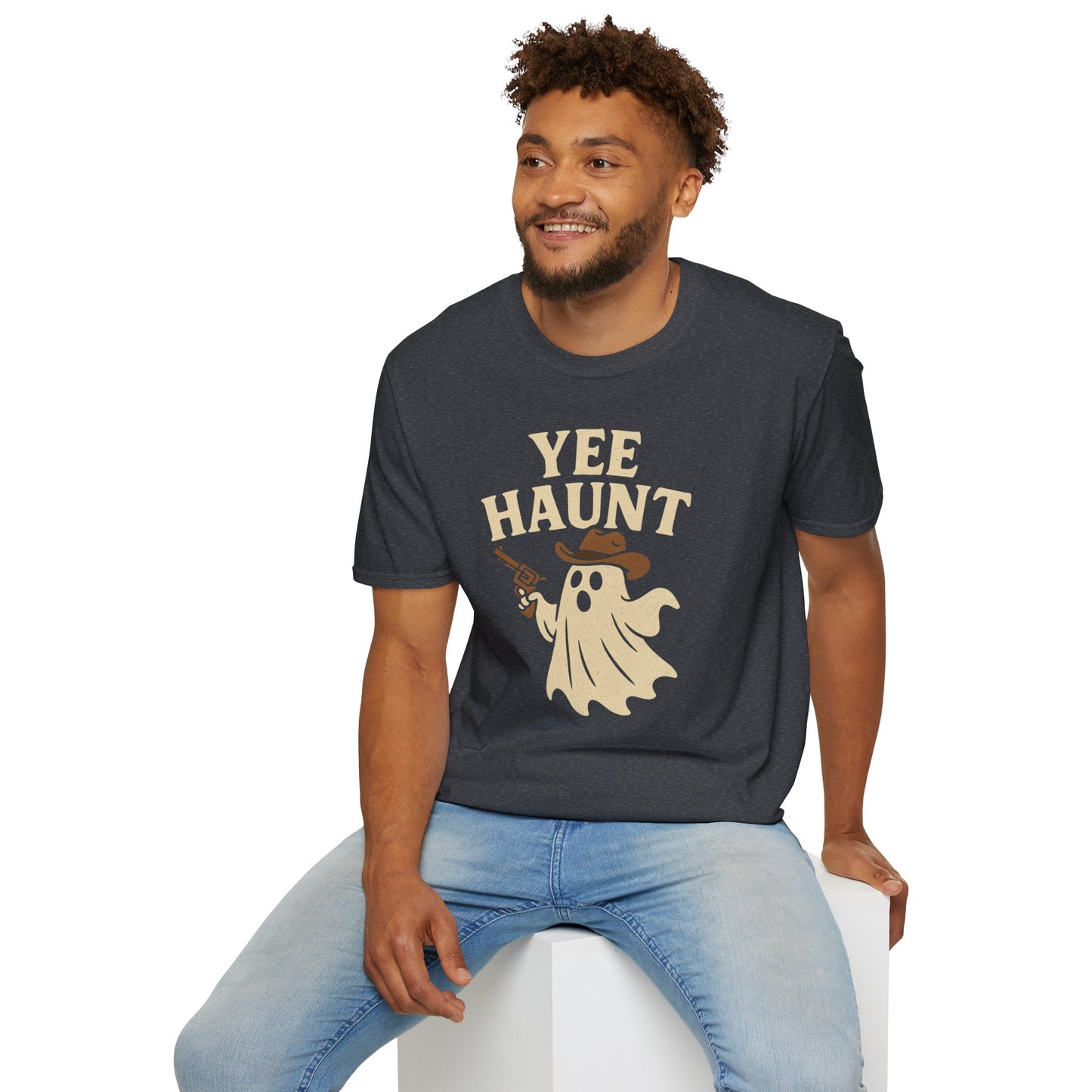 Yee Haunt Ghost Cowboy Halloween Tee - Cute Western Spooky Ghost Shirt - Boo Haw Fall Tee for Ghost Lovers - Unisex Halloween Graphic T-Shirt