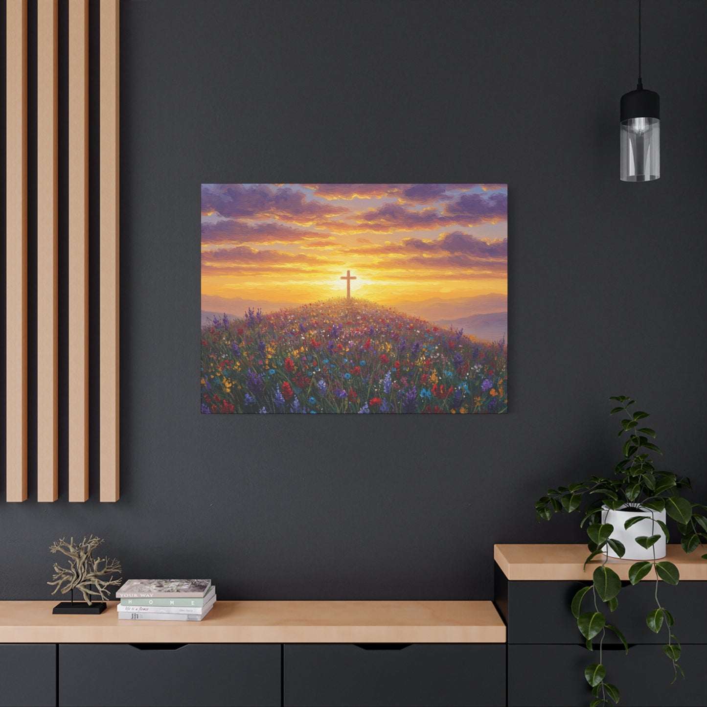 Canvas Artwork Cross on Hill Christian Painting in style of Monet Spiritual Decor Faith Painting Religious Gift
