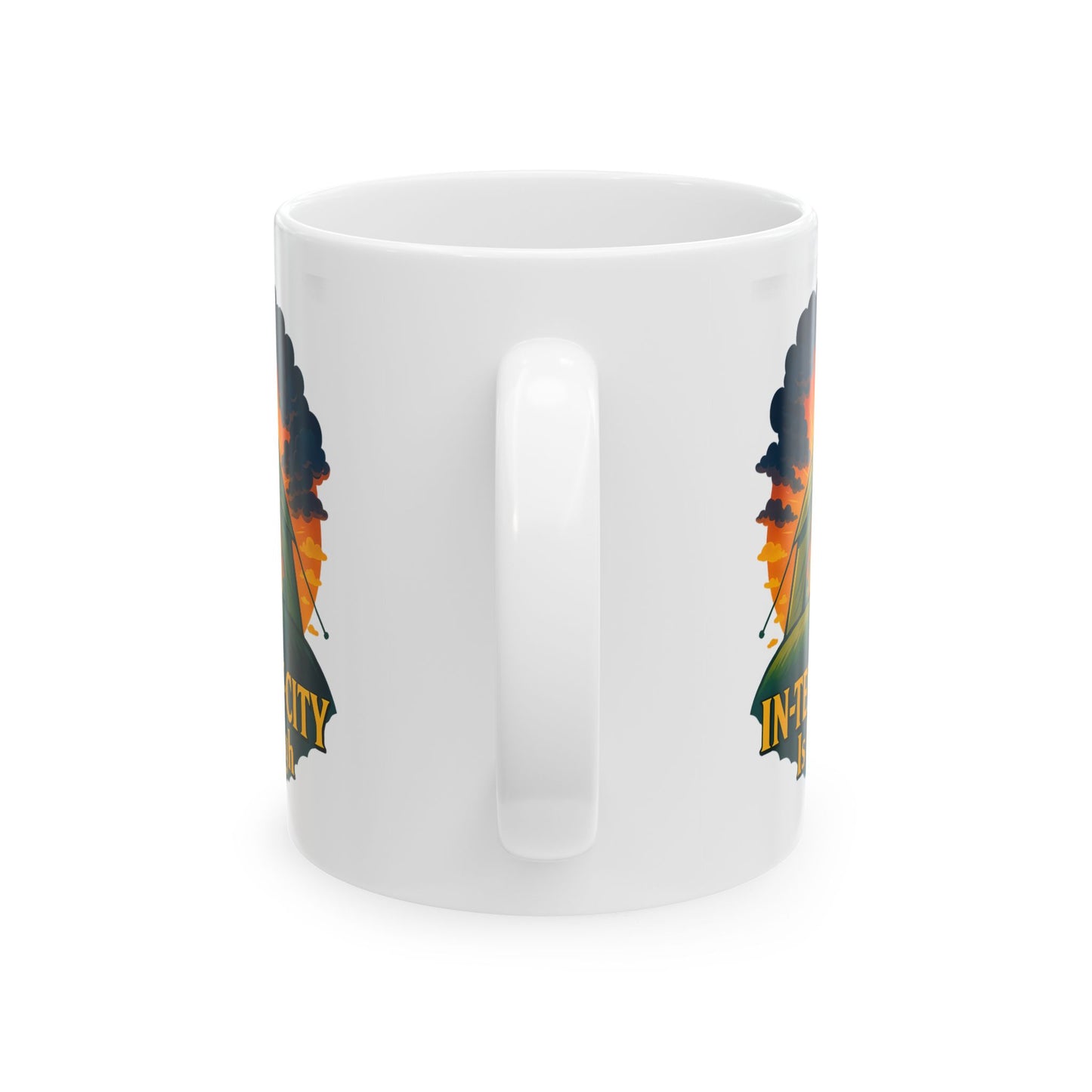 Camping Coffee Mug • The In-Tent-City Is High Pun Cup • Funny Hiking Gift • Outdoors Adventure Mug • Camper Humor Drinkware 11oz 15oz