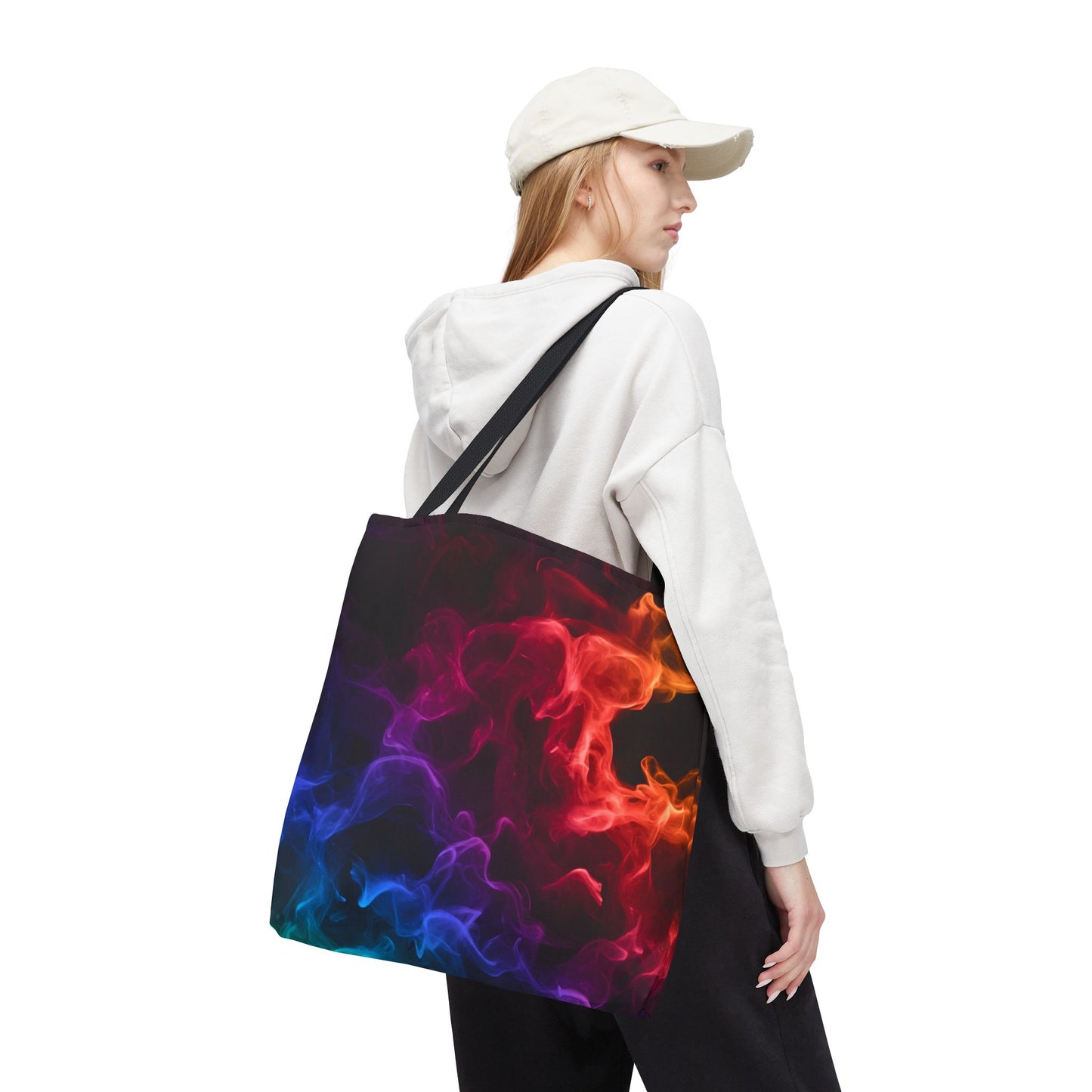Chromatic Ember Tote Bag, Colorful Smoke Art Design With Red, Blue, And Orange Hues, Abstract Reusable Tote For Artists, Gifts, And Everyday Use