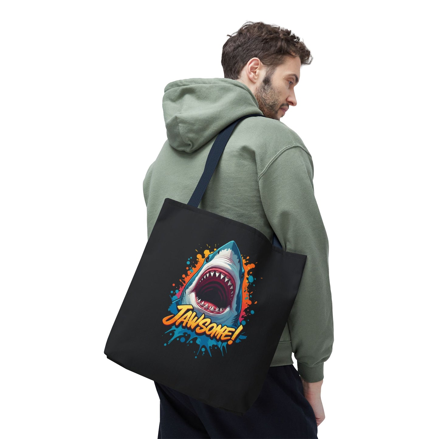 Shark Tote Bag – JAWSOME Funny Ocean Lover Bag – Durable Reusable Grocery, Beach, or Everyday Tote – Gift for Shark Fans & Sea Lovers