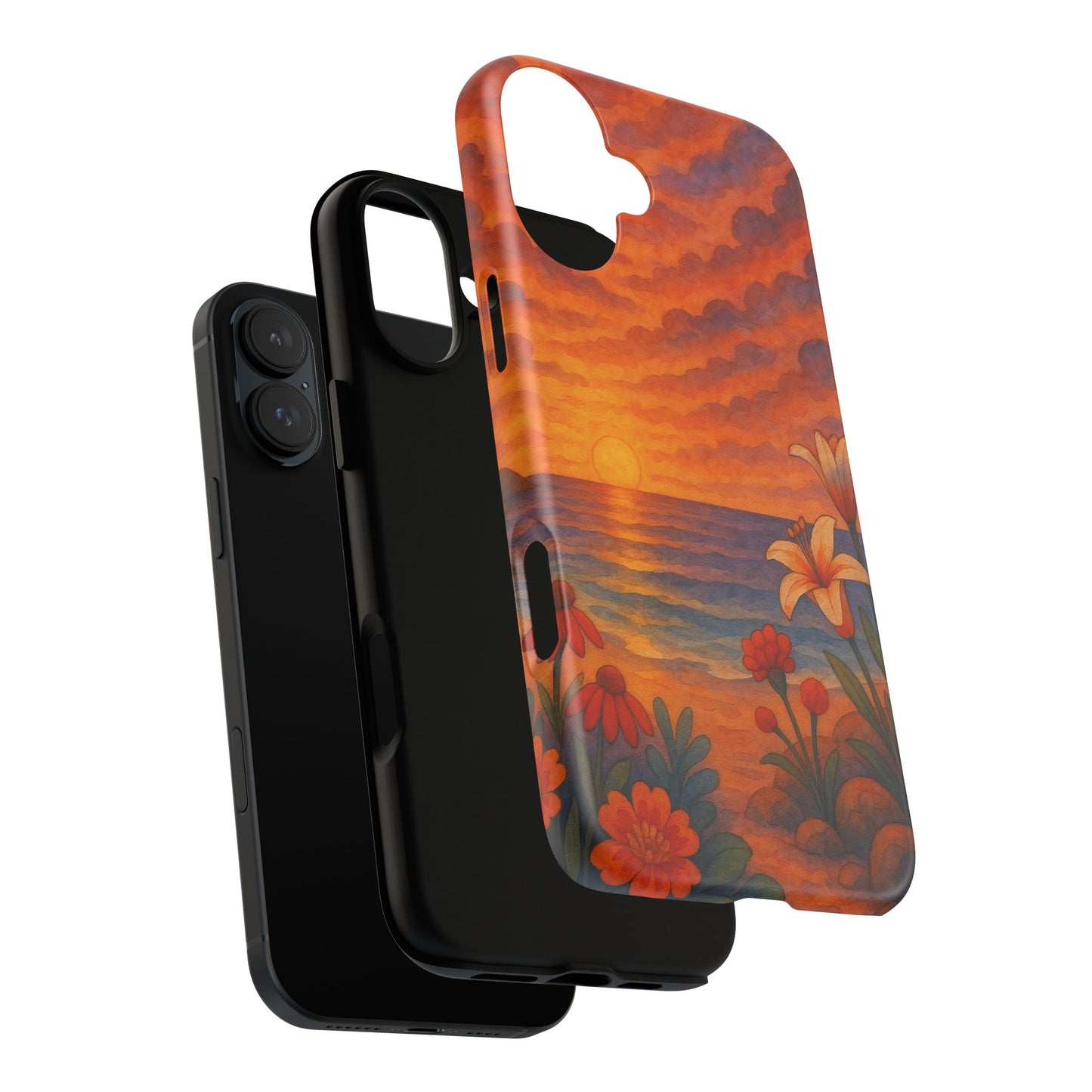 iPhone Case - Floral Ocean Sunset Watercolor Tough Case Nautical Phone Case Beach iPhone Case Ocean Sunset Theme