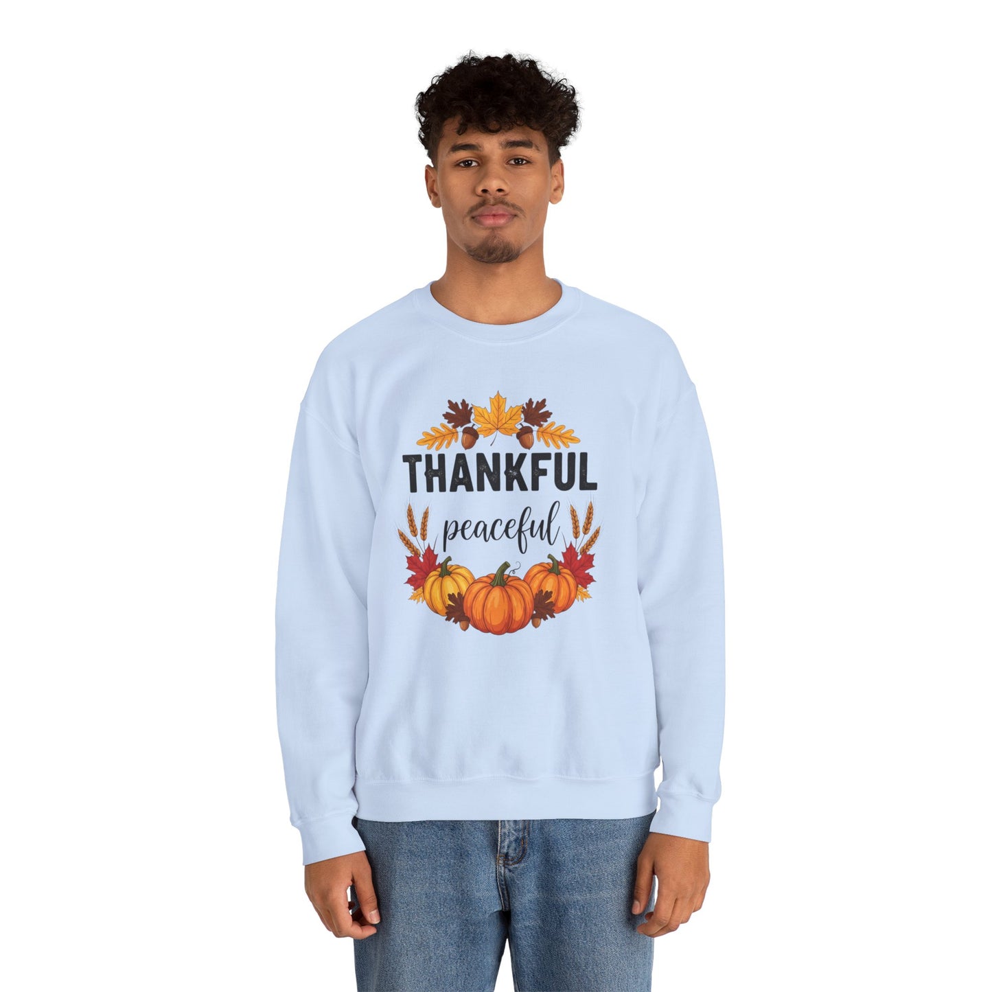 Thankful Peaceful Fall Sweatshirt, Autumn Pumpkin Crewneck, Thanksgiving Sweater, Cozy Seasonal Pullover, Gratitude Gift For Women Men