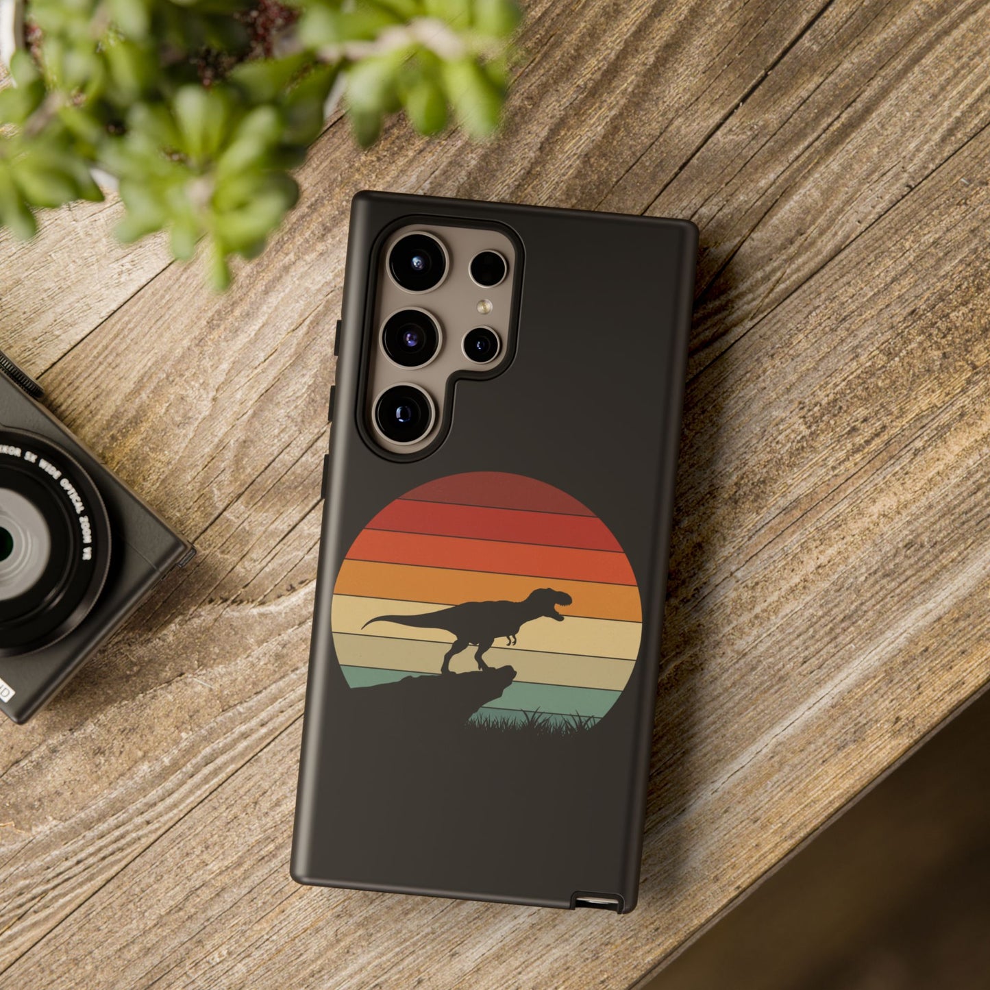 Retro Sunset Dinosaur Samsung Case | T-Rex Silhouette Vintage Gradient Cover for Galaxy S25/S24/S23 Series Dinosaur Phone Case