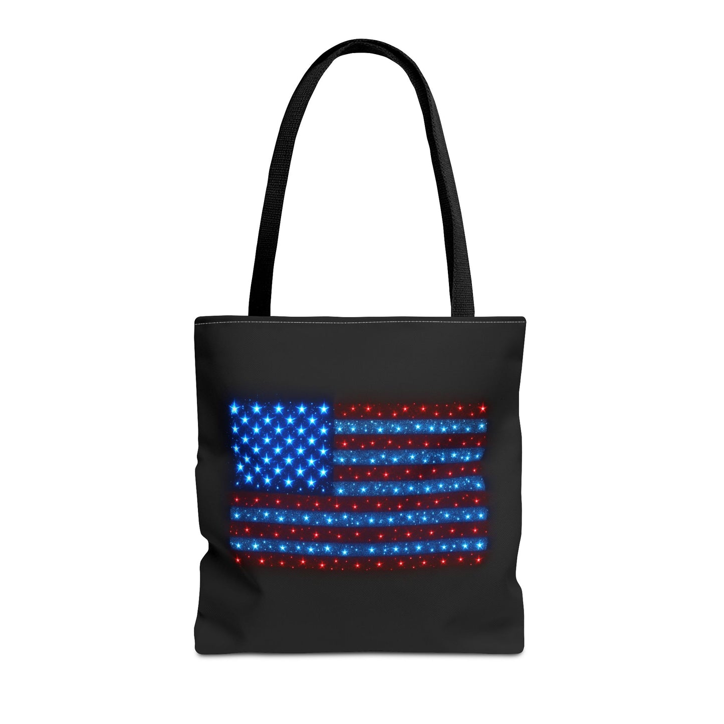 Galaxy Bioluminescent USA Flag Tote Bag - Patriotic Cosmic Canvas Shopper - Starry Red White Blue Tote Non-Glow - 4th July Gift