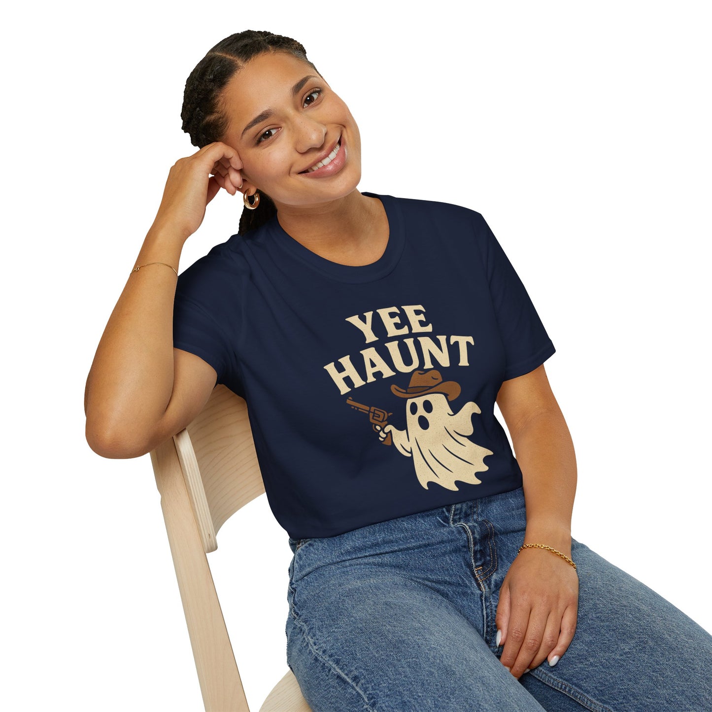 Yee Haunt Ghost Cowboy Halloween Tee - Cute Western Spooky Ghost Shirt - Boo Haw Fall Tee for Ghost Lovers - Unisex Halloween Graphic T-Shirt