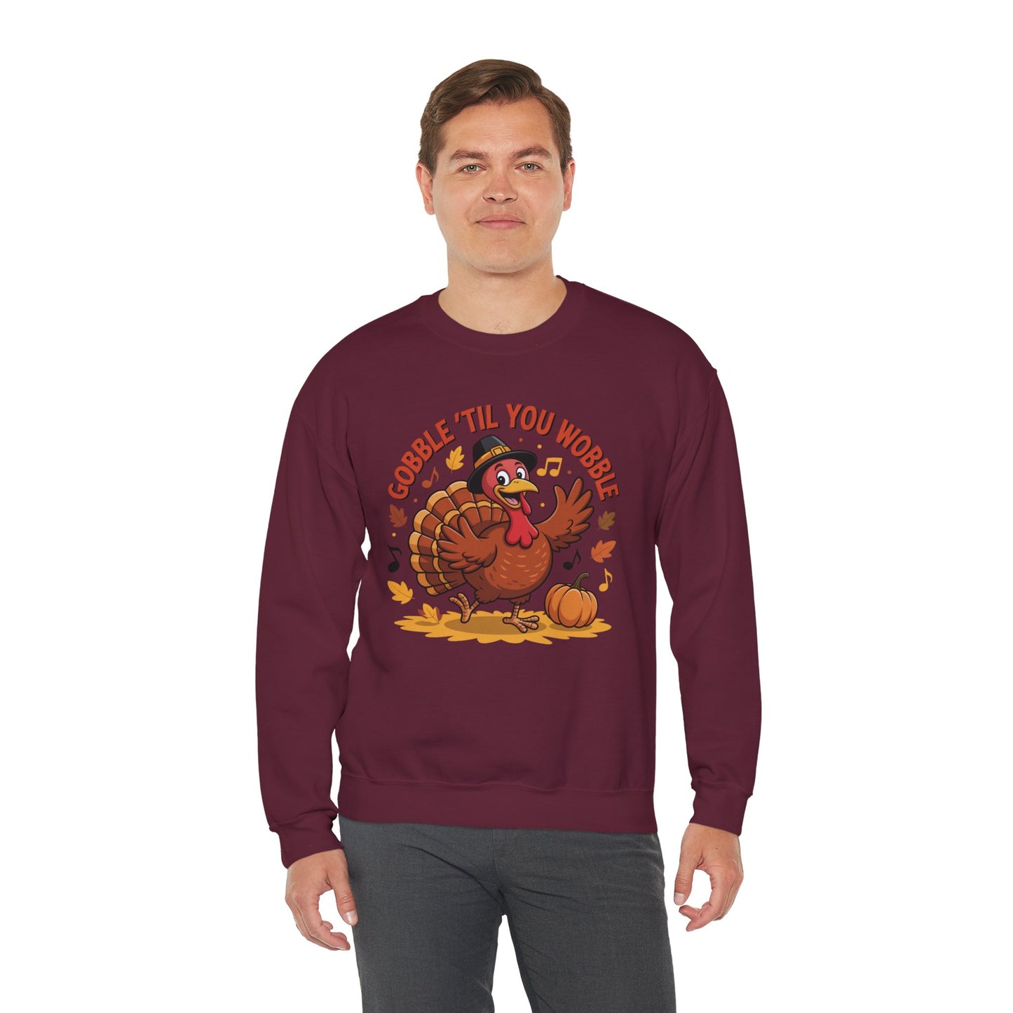 Gobble Til You Wobble Sweatshirt, Funny Cartoon Turkey Thanksgiving Crewneck, Dancing Turkey Fall Pullover, Cozy Friendsgiving Holiday Top