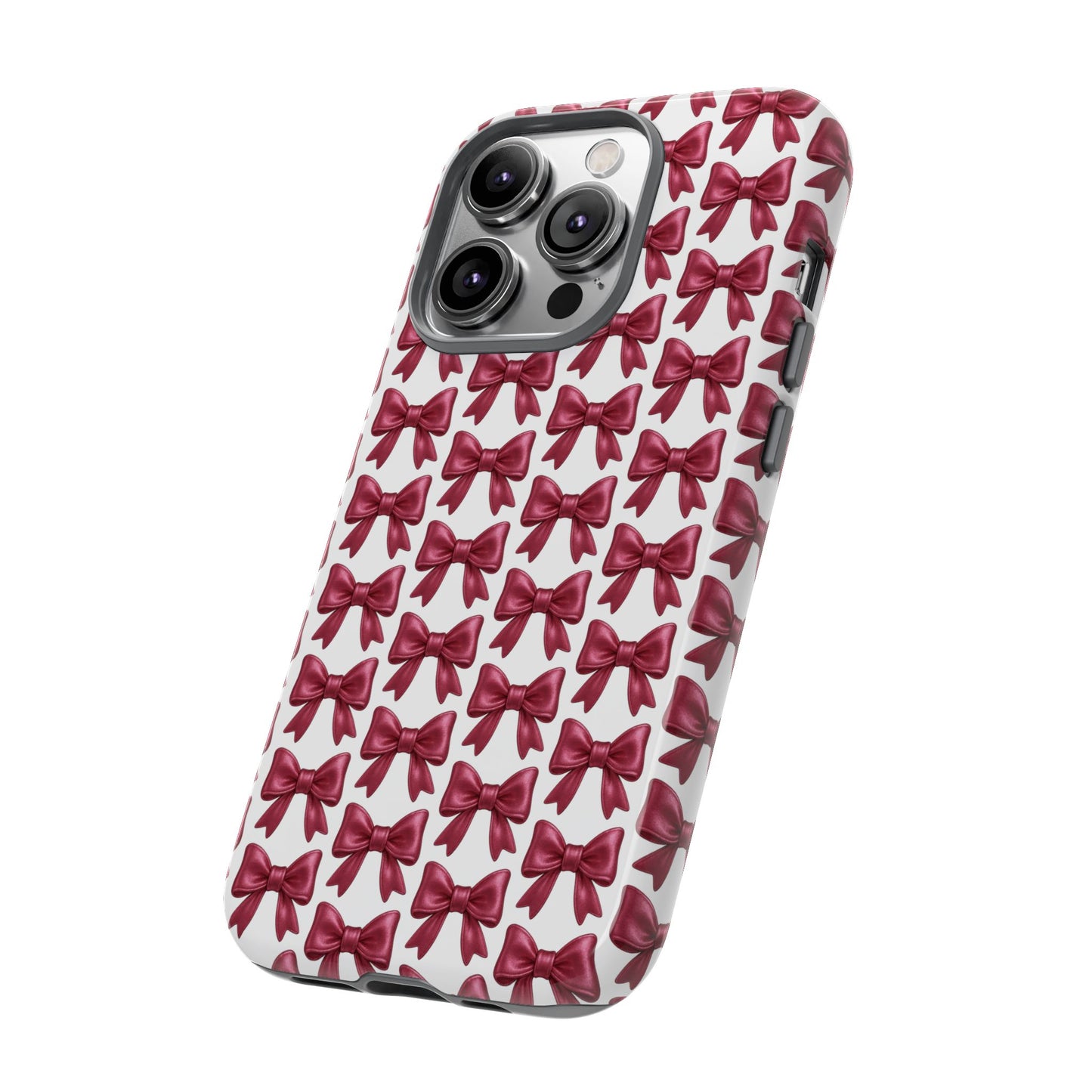 Coquette Bow iPhone Case - Burgundy Ribbon Pattern Phone Cover, Girly Aesthetic Accessory, Cute Gift for Her
