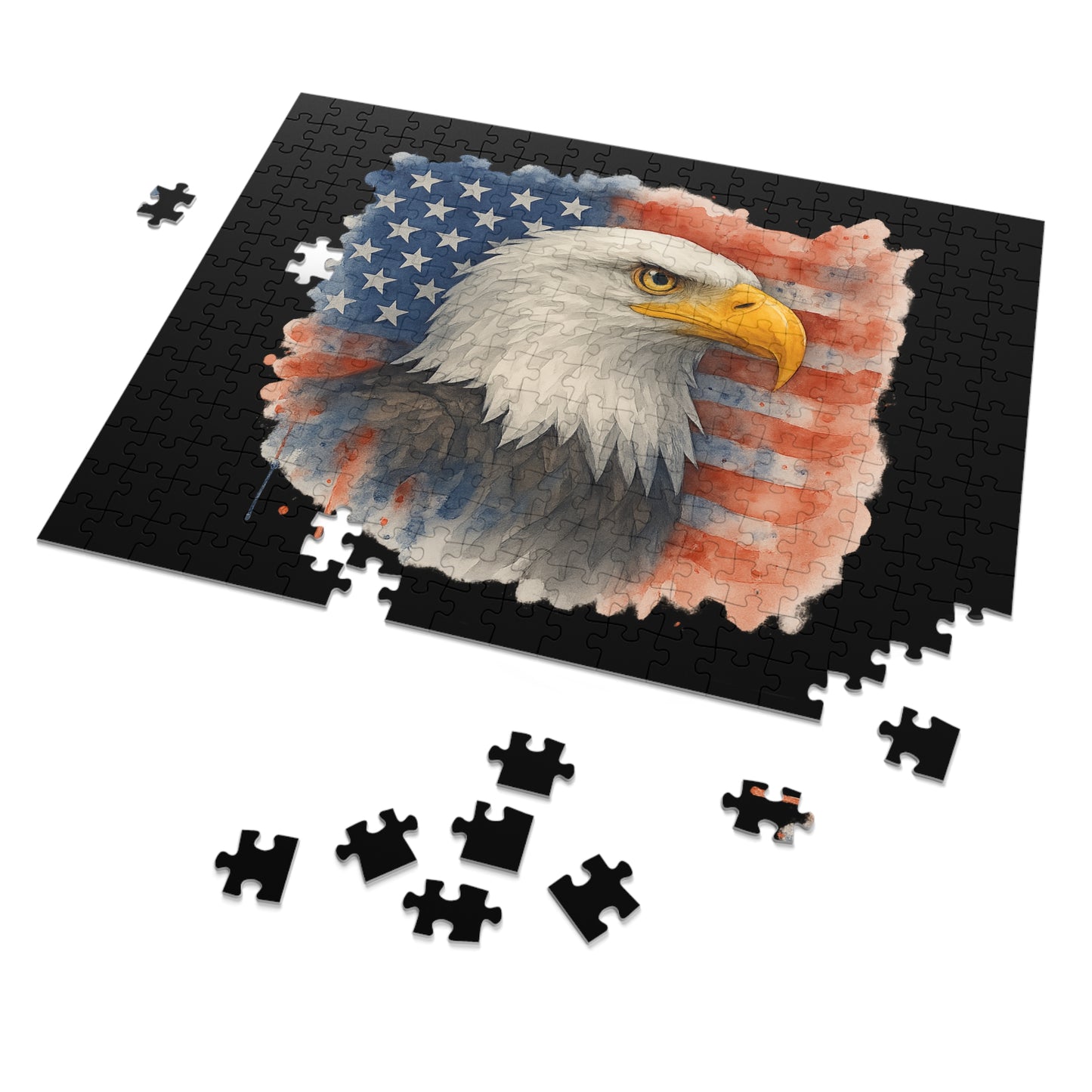 Eagle American Flag Jigsaw Puzzle with Tin Memorial Day Puzzle 4th of July Game Veteran's Day Jigsaw