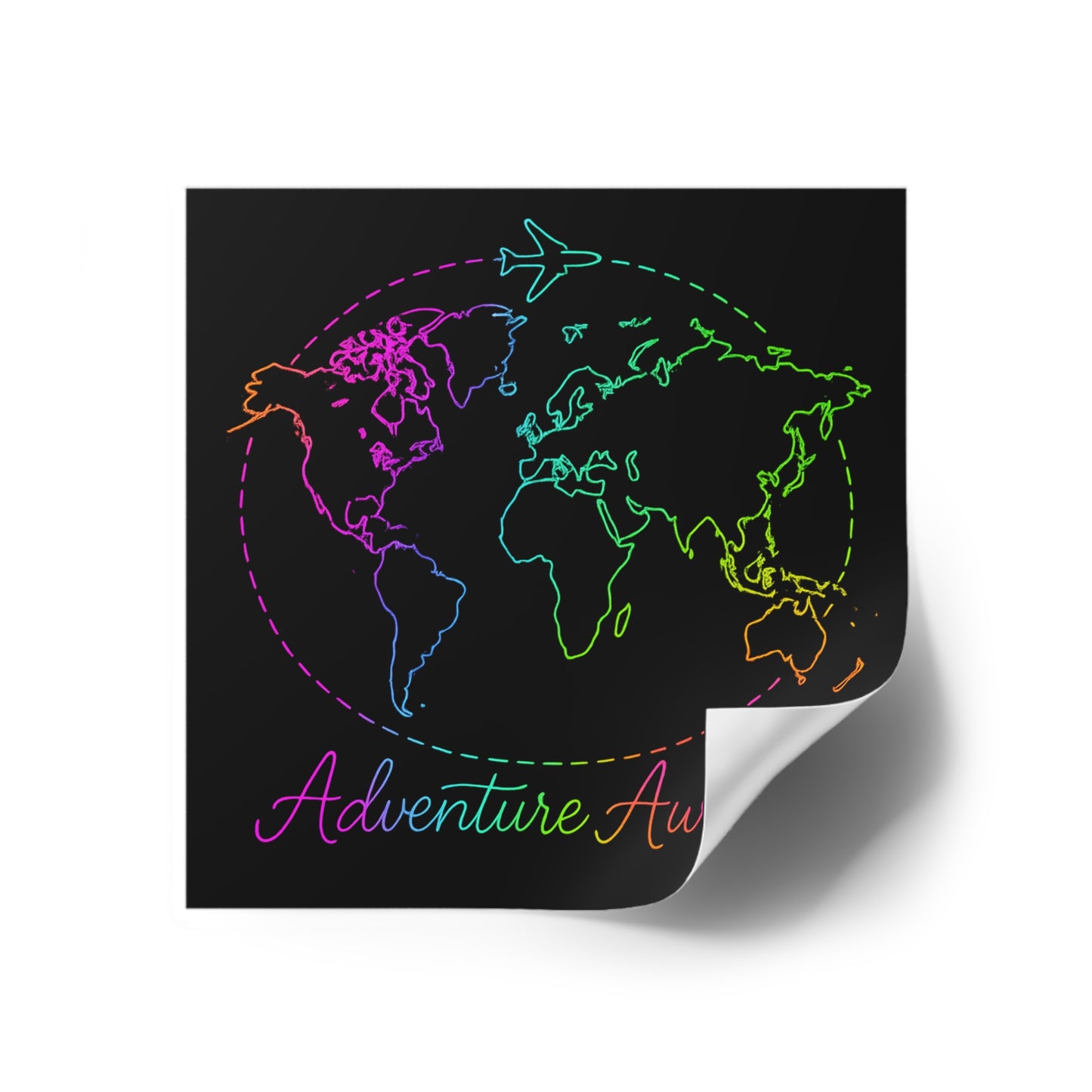 Adventure Awaits Neon Travel Sticker - Y2K Rainbow World Map Vinyl Decal for Luggage, Laptop and Water Bottle - Wanderlust Aesthetic