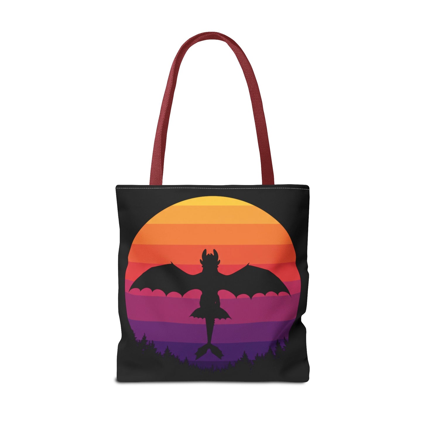 Sunset Dragon Flight Tote Bag, Reusable Eco-Friendly Shoulder Bag With Silhouette Design, Aesthetic Black Tote For Everyday Use And Gifts