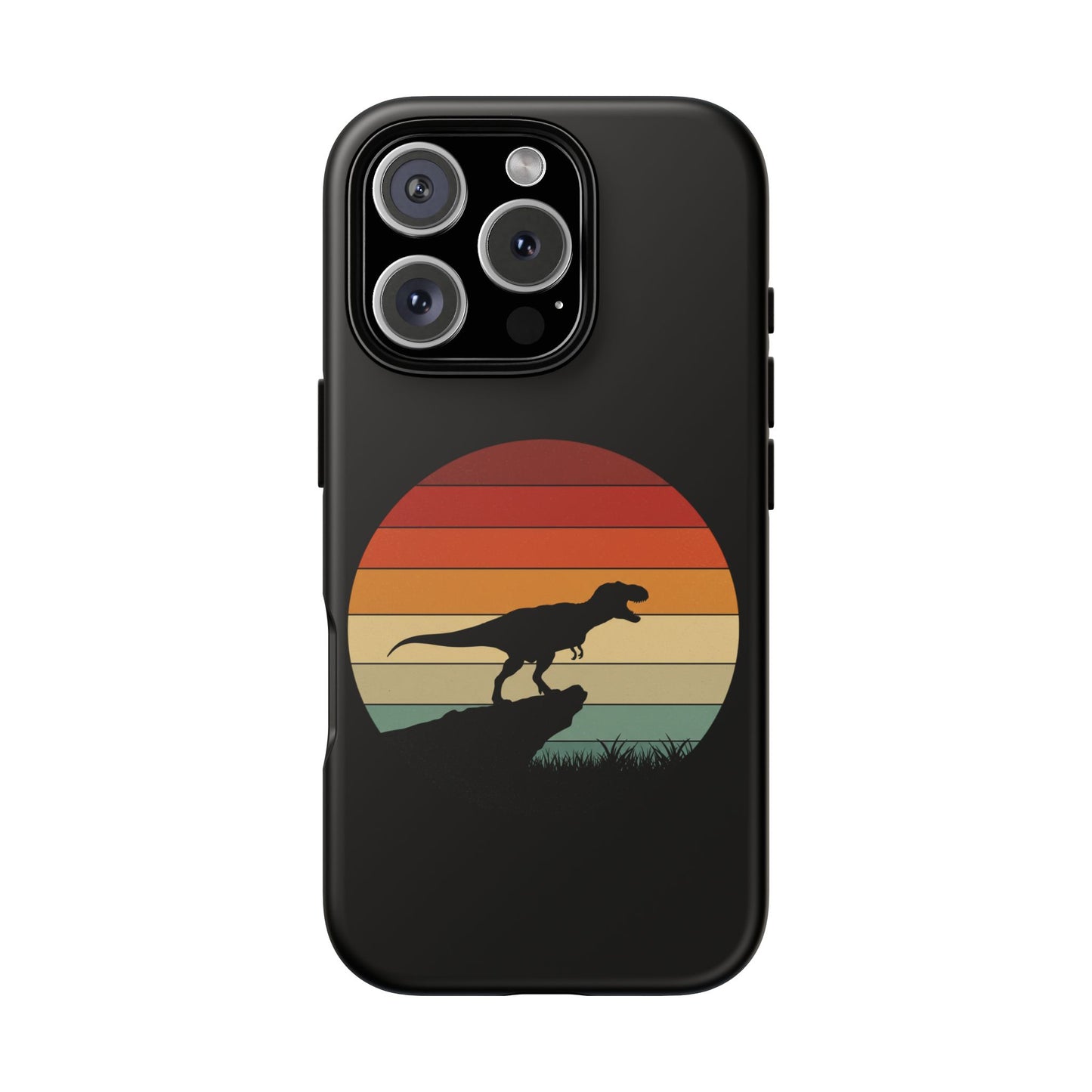 Retro Sunset Dinosaur iPhone Case | T‑Rex Silhouette Vintage Phone Cover for iPhone 14/15/16 Pro | Aesthetic Dinosaur Gift
