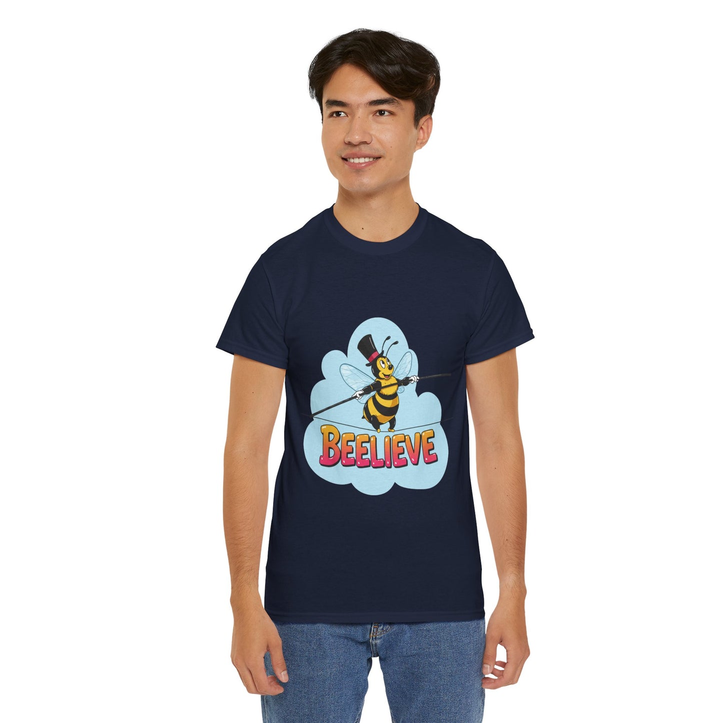 “Beelieve” Bee Pun T‑Shirt | Cute Bee Graphic Tee | Inspirational Pun Shirt | Funny Nature Lover Gift | Bee Belief Positive Vibes Tee