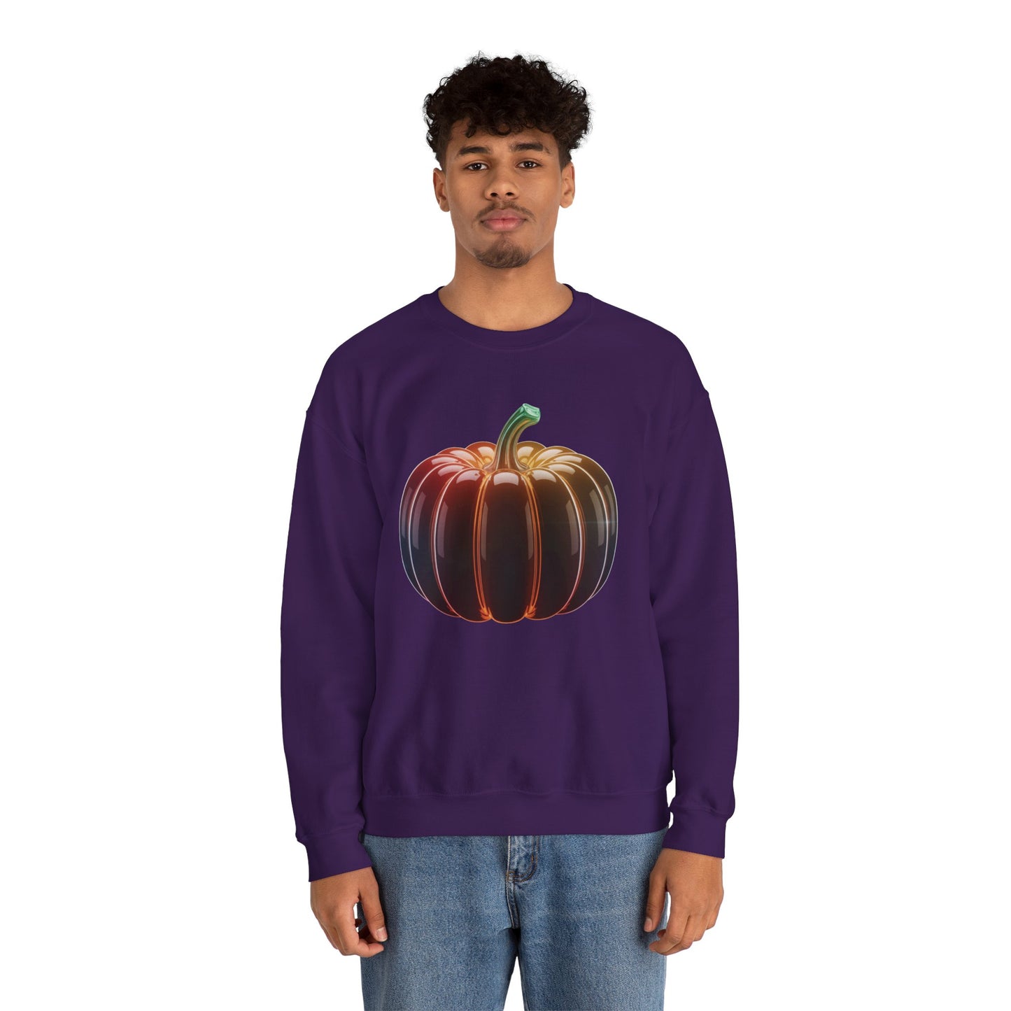 Neon Pumpkin Sweatshirt, Fall Halloween Crewneck, Cozy Unisex Pullover, Spooky Season Apparel, Aesthetic Pumpkin Shirt For Autumn Lovers
