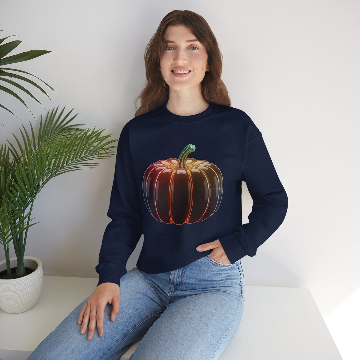 Neon Pumpkin Sweatshirt, Fall Halloween Crewneck, Cozy Unisex Pullover, Spooky Season Apparel, Aesthetic Pumpkin Shirt For Autumn Lovers