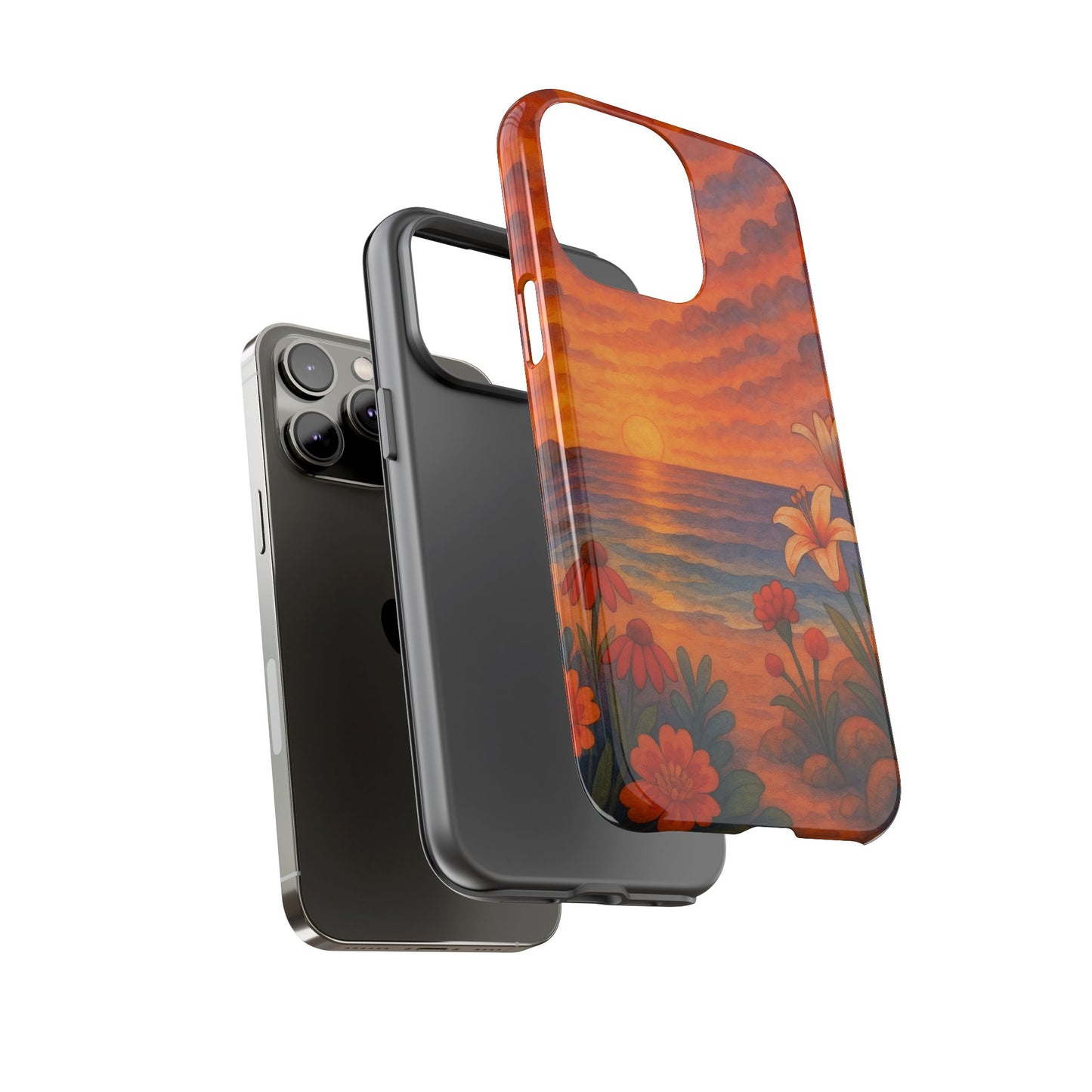 iPhone Case - Floral Ocean Sunset Watercolor Tough Case Nautical Phone Case Beach iPhone Case Ocean Sunset Theme