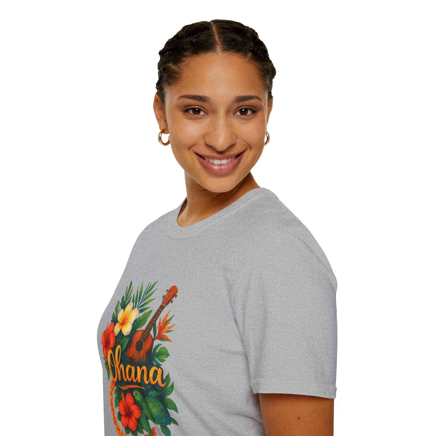 Ohana Hawaiian Shirt | Tropical Family T-Shirt | Luau Vacation Tee | Aloha Summer Shirt | Ukulele Turtle Floral Beach Gift